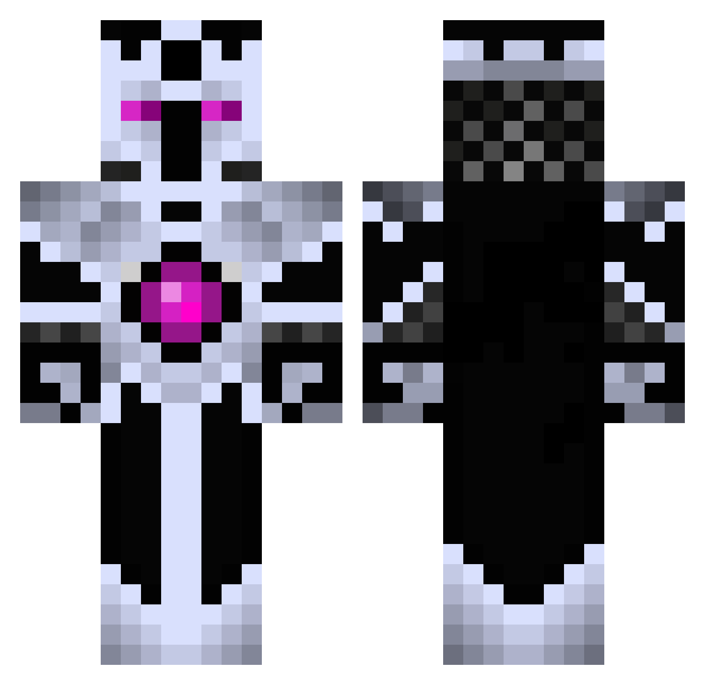 RioQC Minecraft skin, front and back view