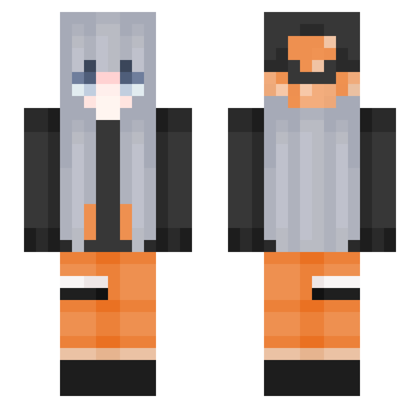 SaraUzumaki Minecraft skin, front and back view