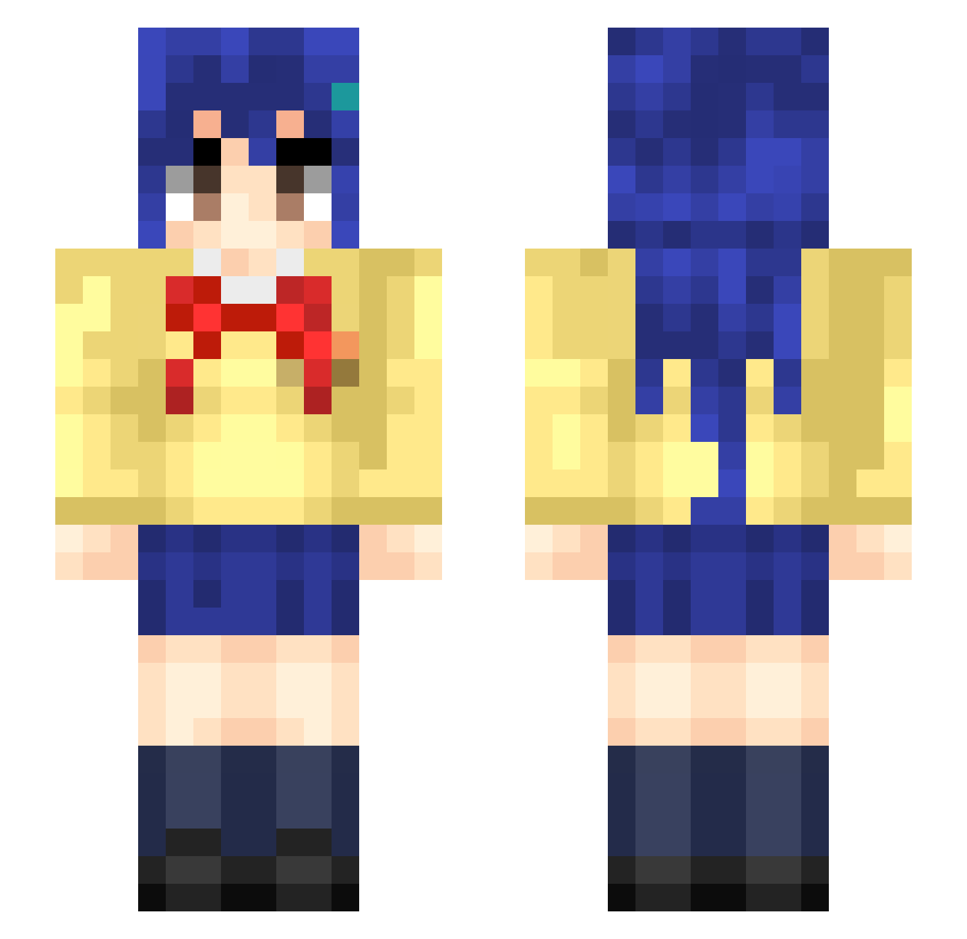 Hikassei Minecraft skin, front and back view