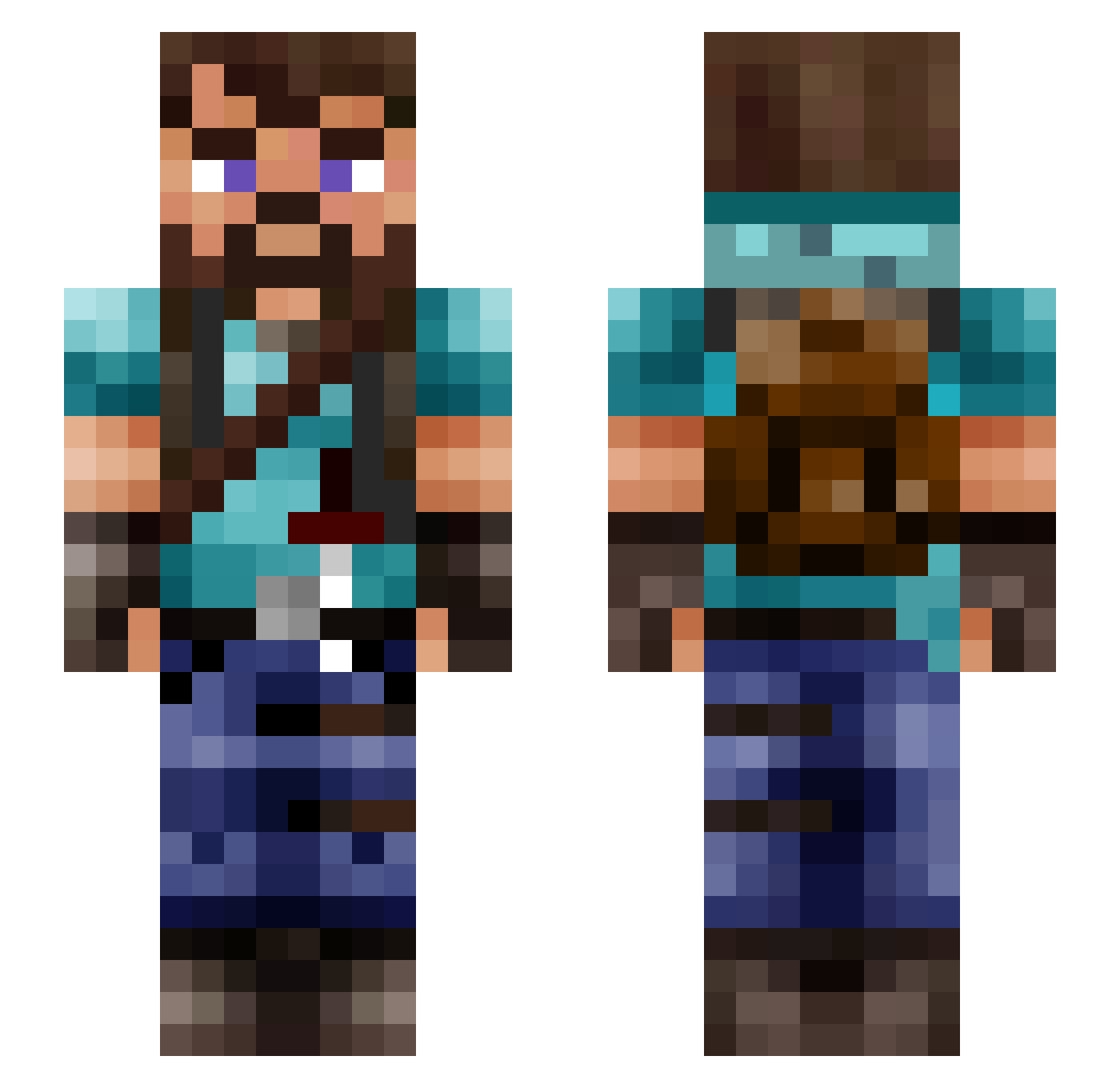Vod101 Minecraft skin, front and back view