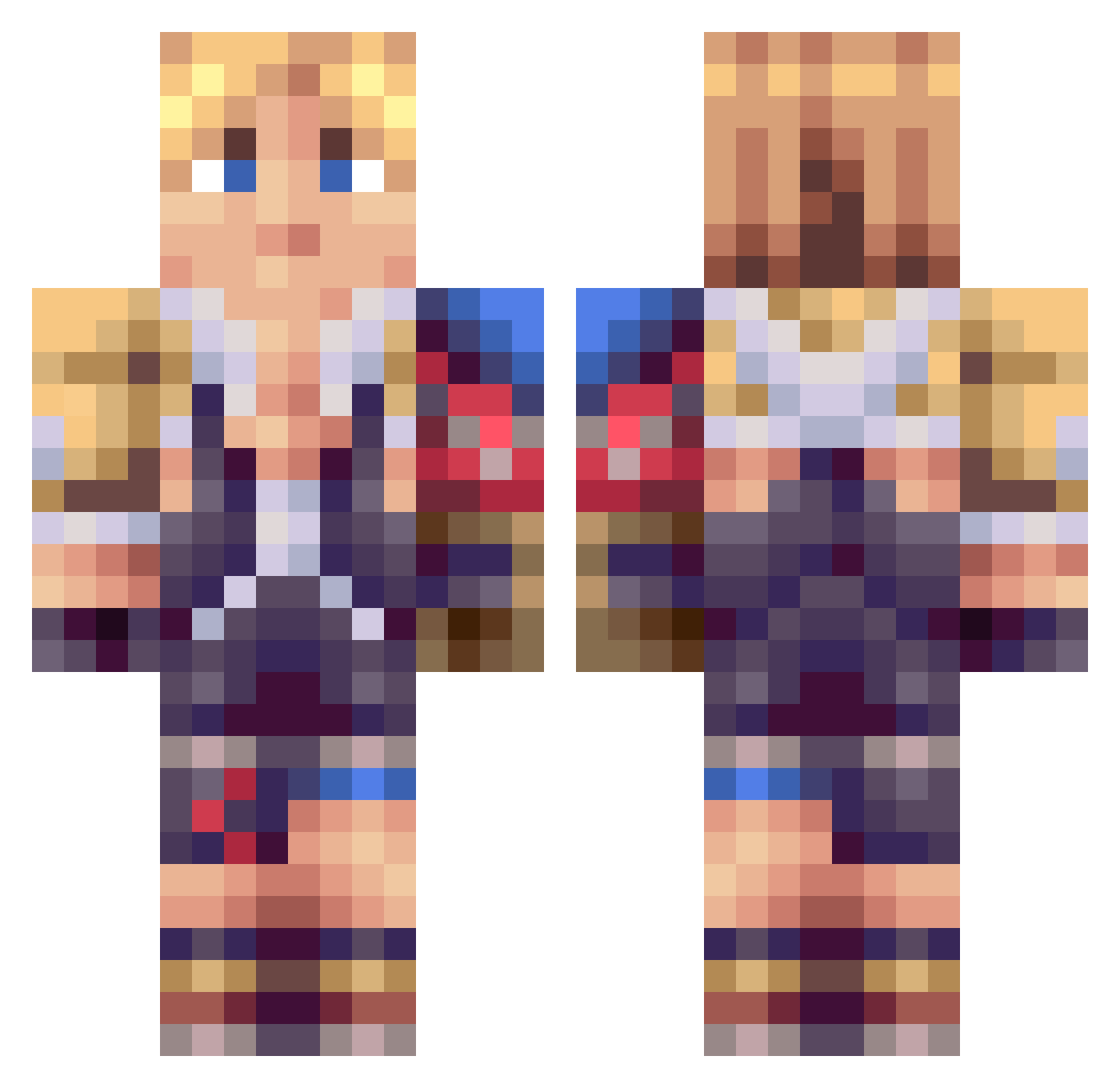 Neebew Minecraft skin, front and back view
