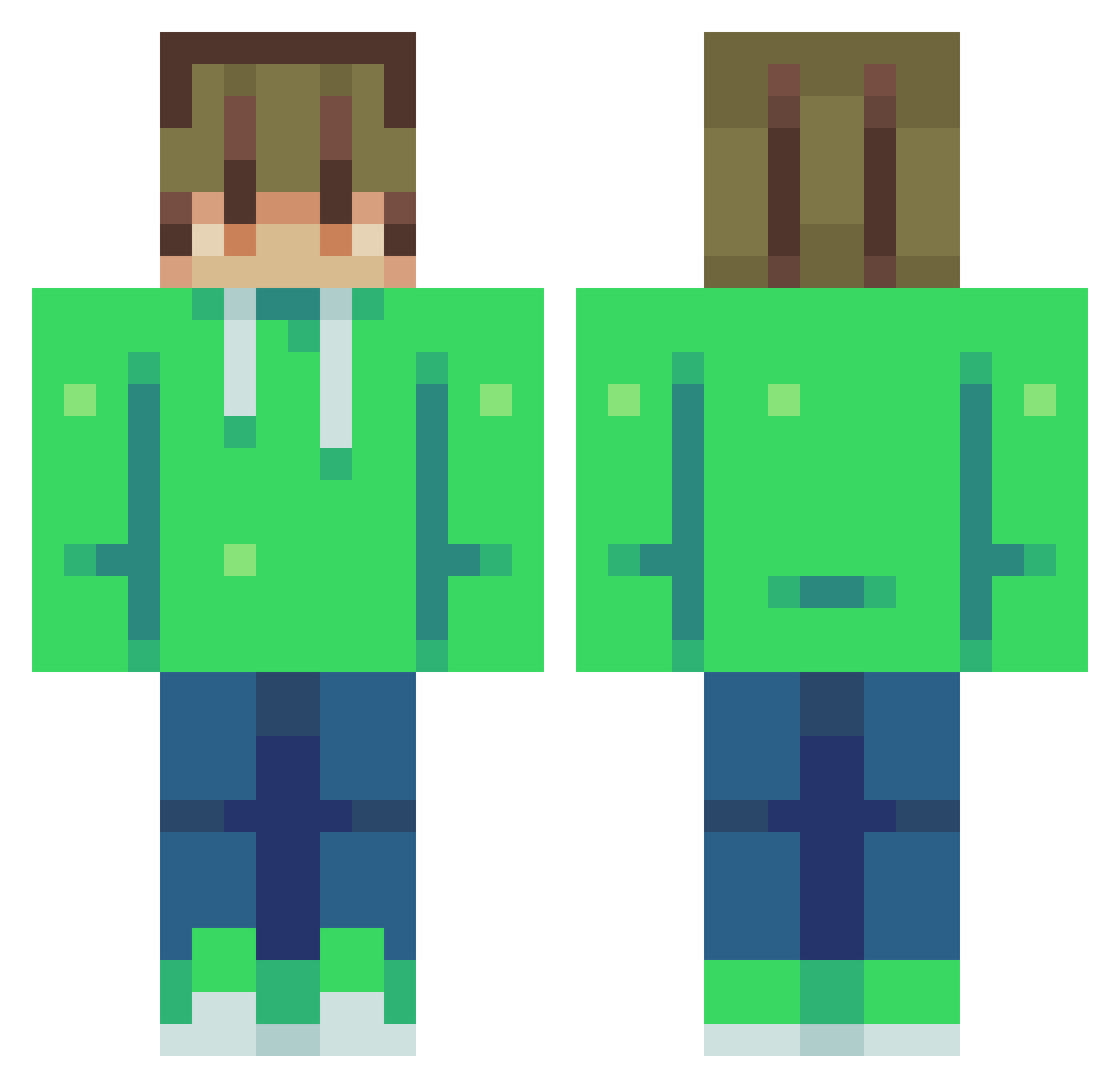 ProfessorQiyana Minecraft skin, front and back view