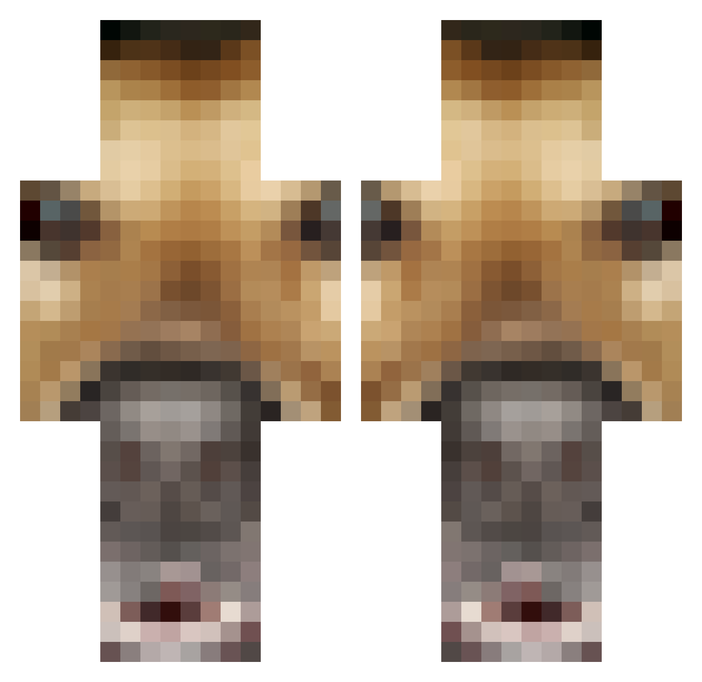telarocky Minecraft skin, front and back view