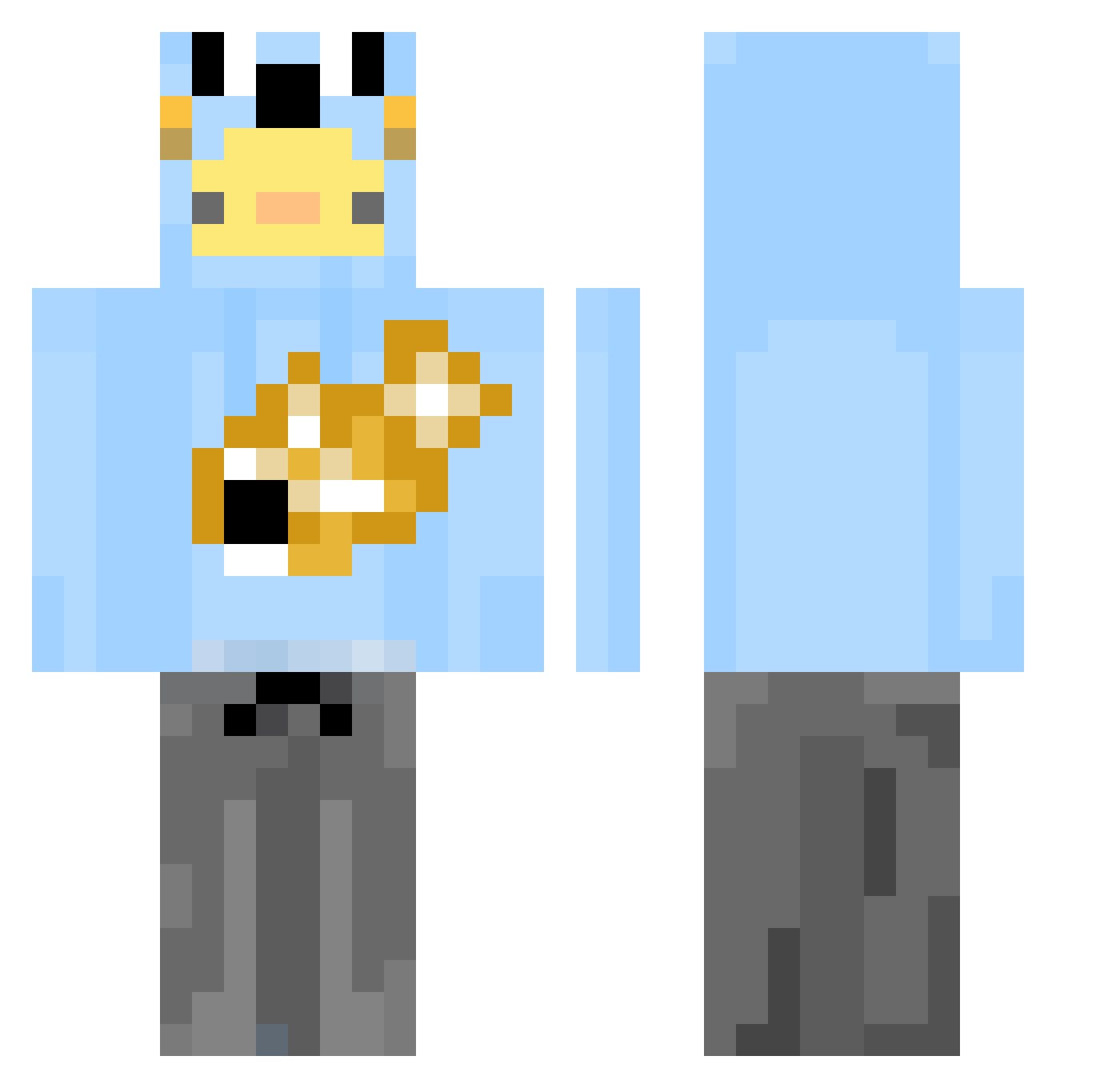 SneakyForg Minecraft skin, front and back view