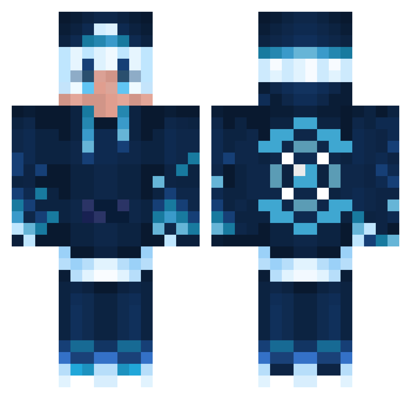 BoltTheBot Minecraft skin, front and back view