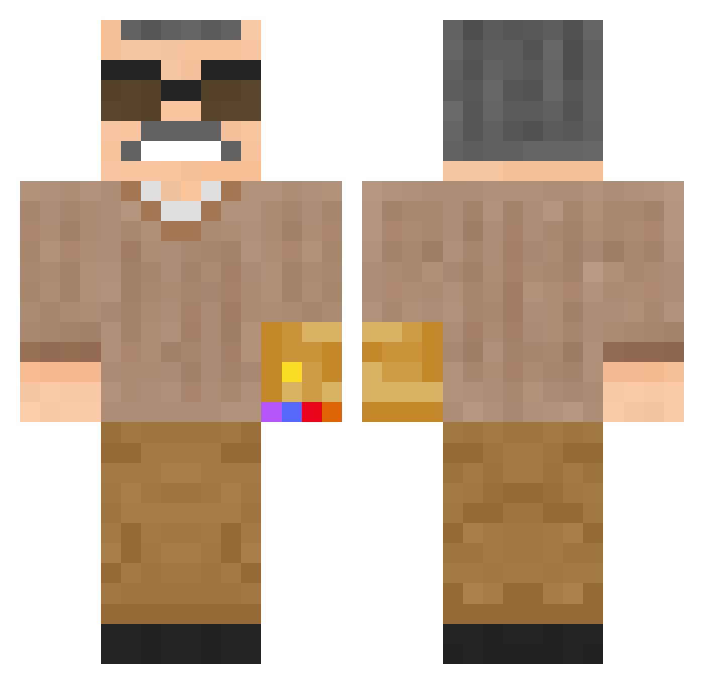 Saucyseshwan Minecraft skin, front and back view