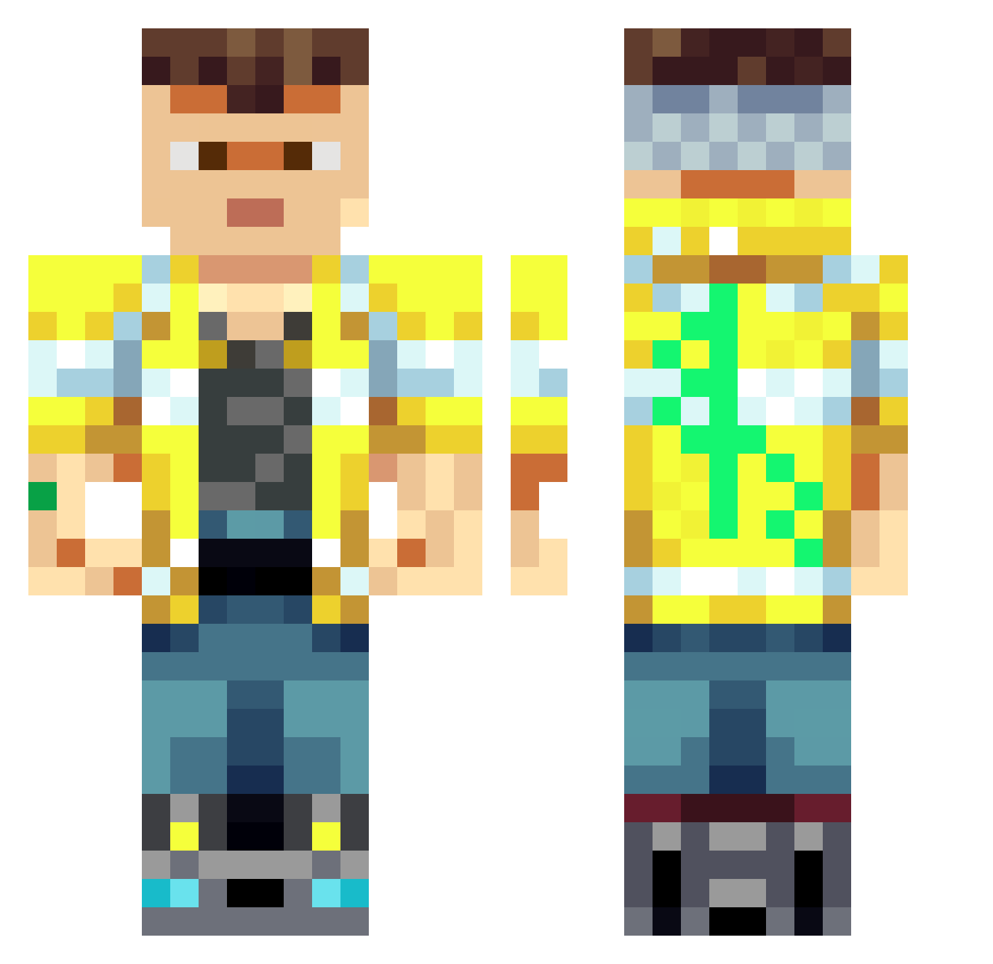 sussyamong Minecraft skin, front and back view