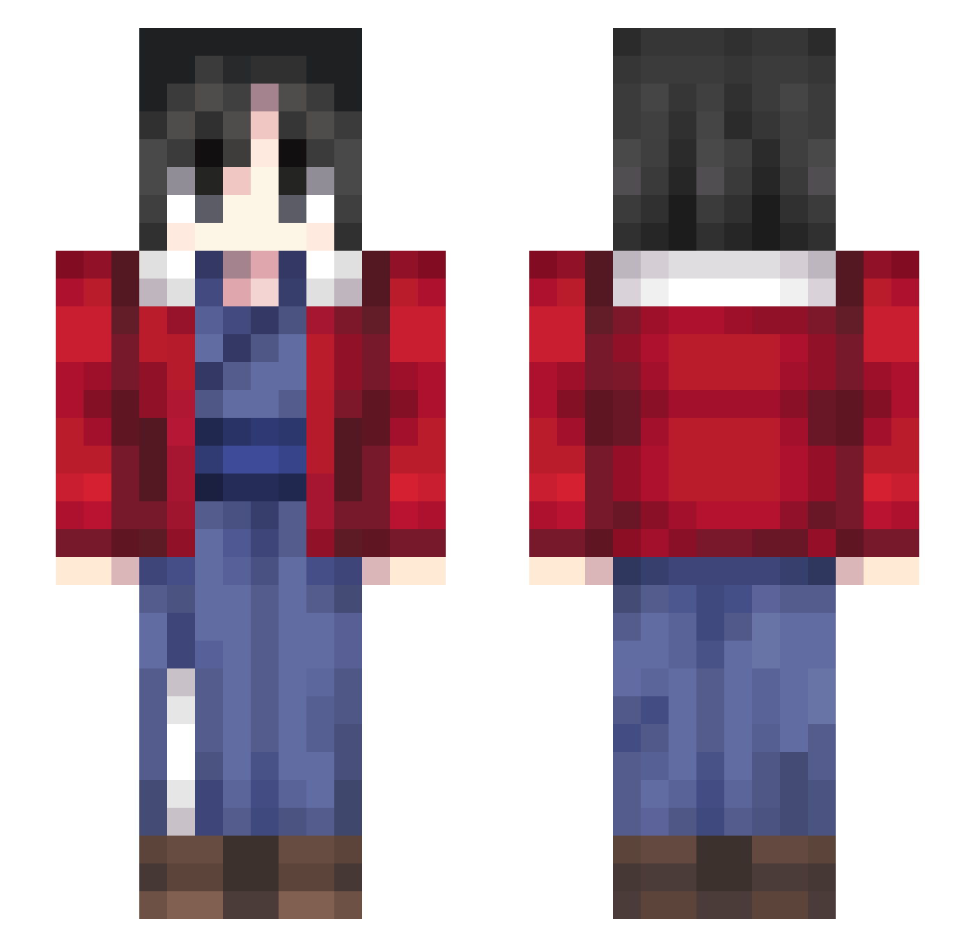 NutellaAndToast Minecraft skin, front and back view