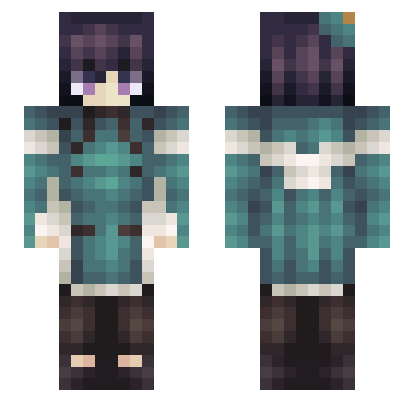 Gh0stiiez Minecraft skin, front and back view