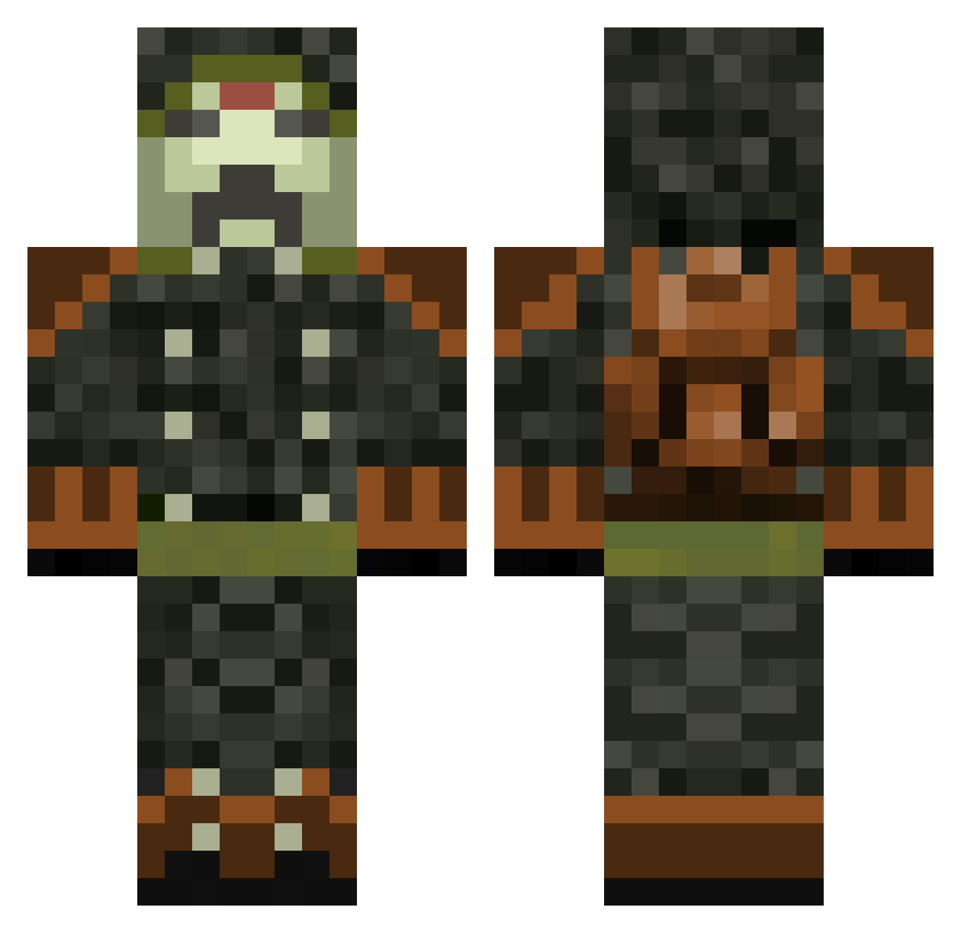 silvered Minecraft skin, front and back view