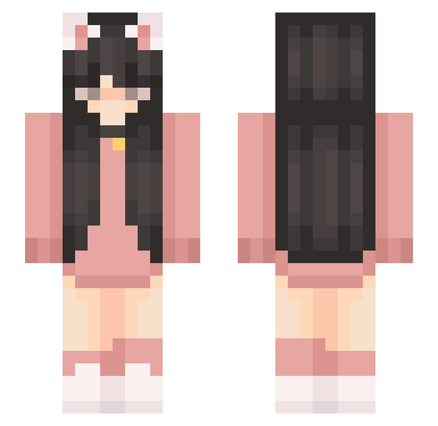 WholesomeYuri Minecraft skin, front and back view