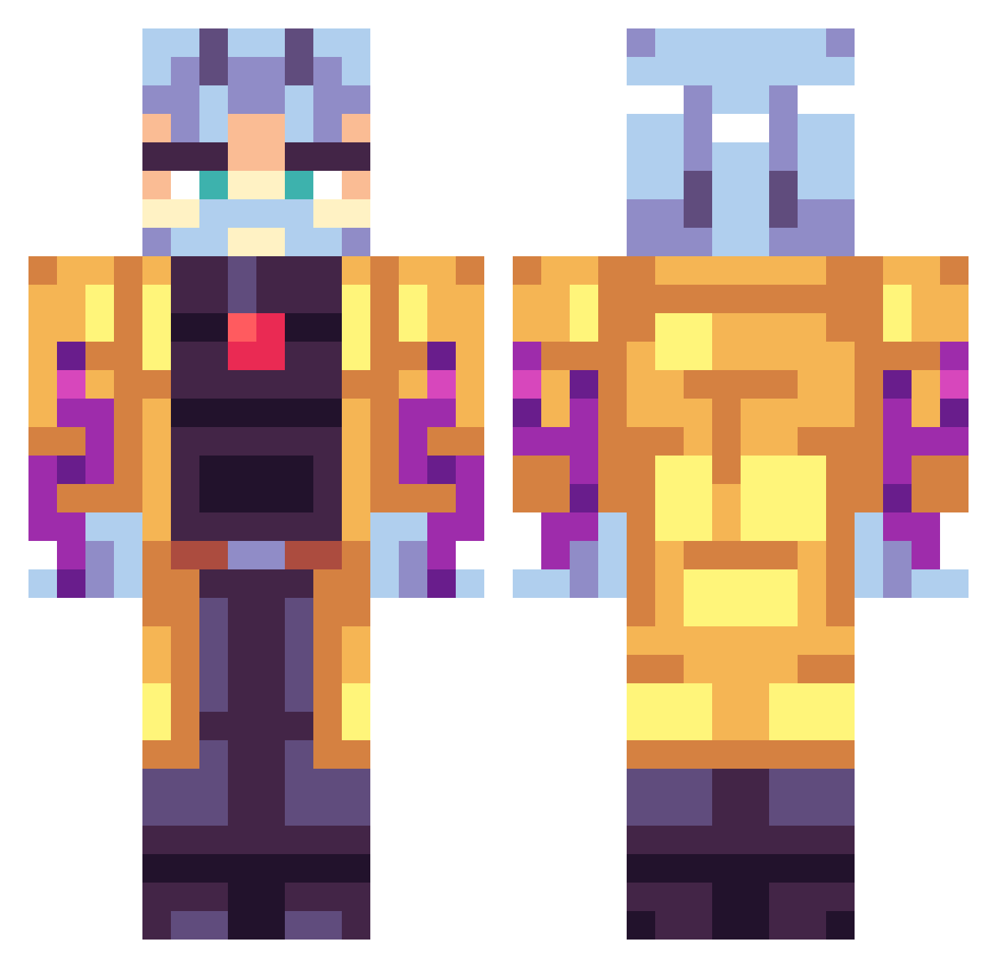 topr0 Minecraft skin, front and back view