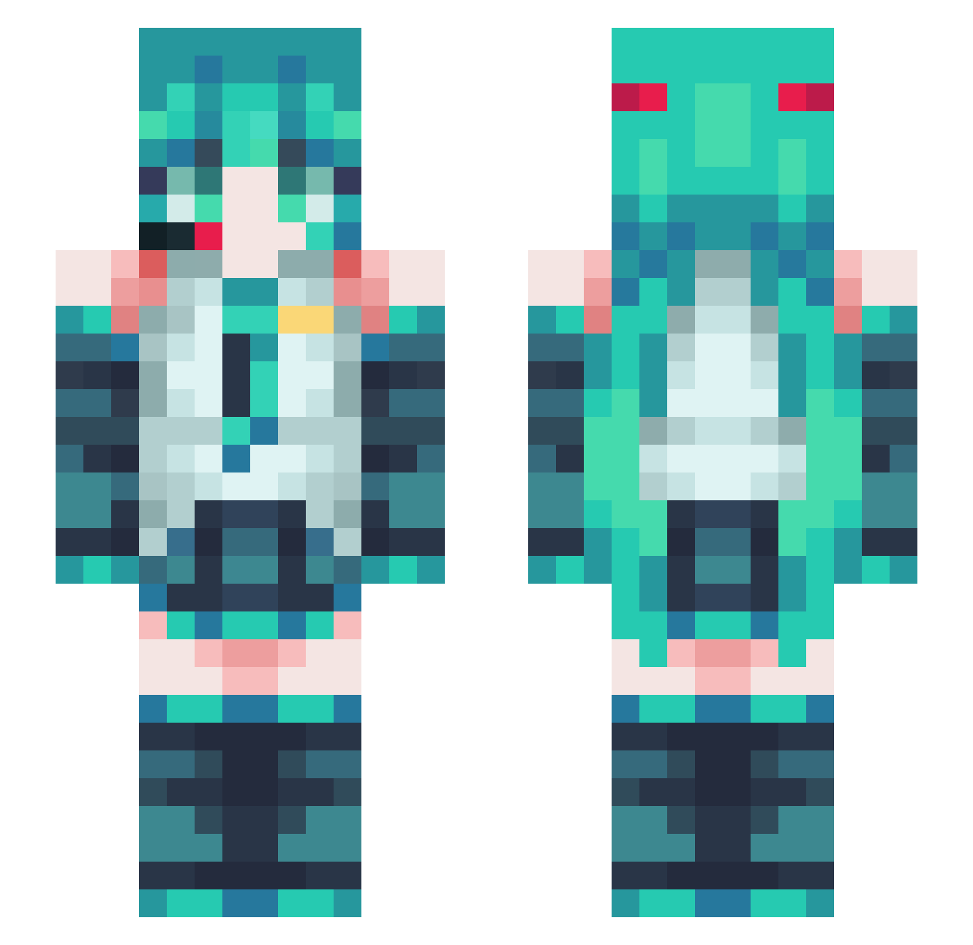 Hatsune_Miku_00 Minecraft skin, front and back view
