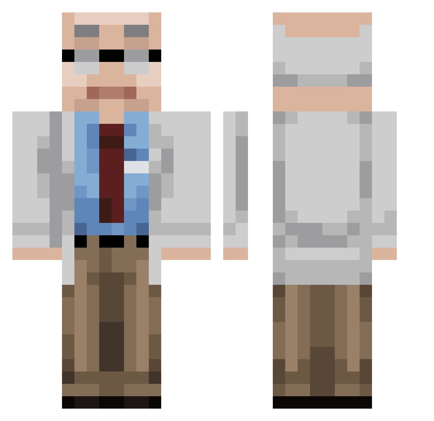 SubHinato Minecraft skin, front and back view