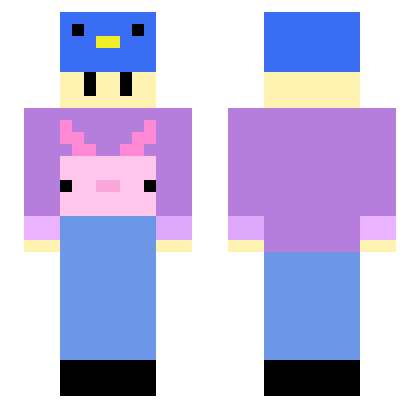 JustNormalFanFan Minecraft skin, front and back view