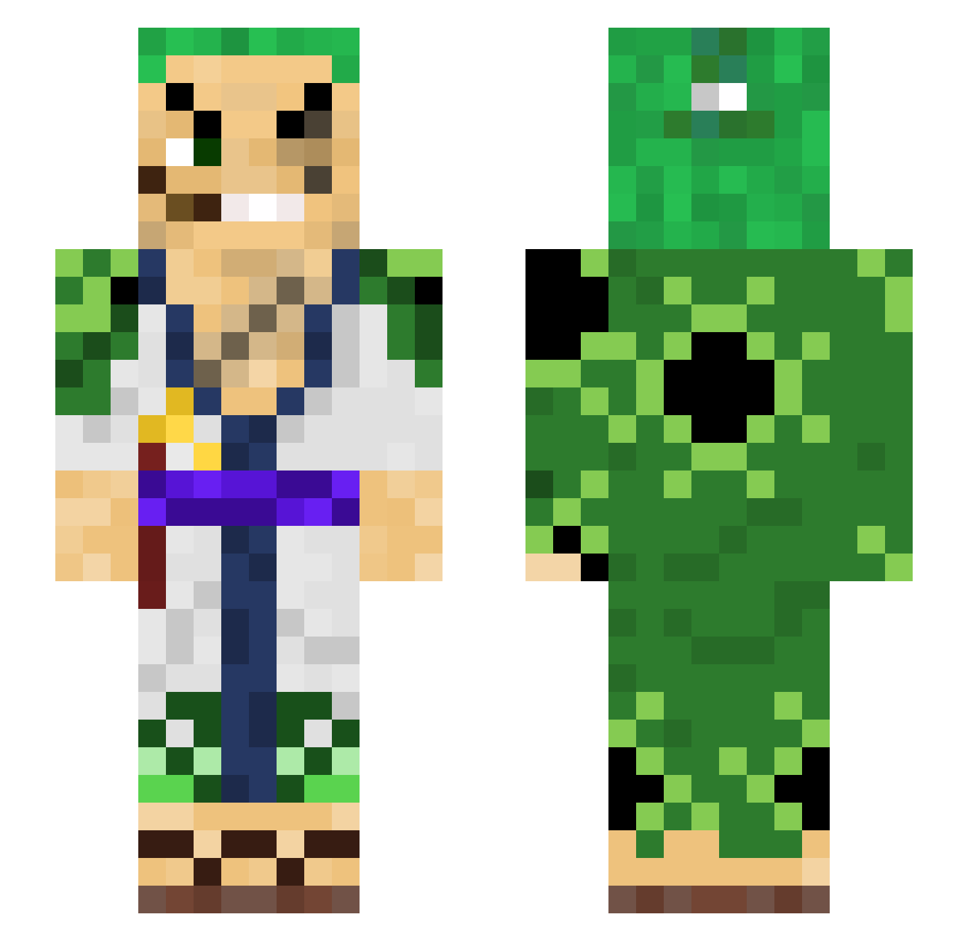 Shemgod Minecraft skin, front and back view