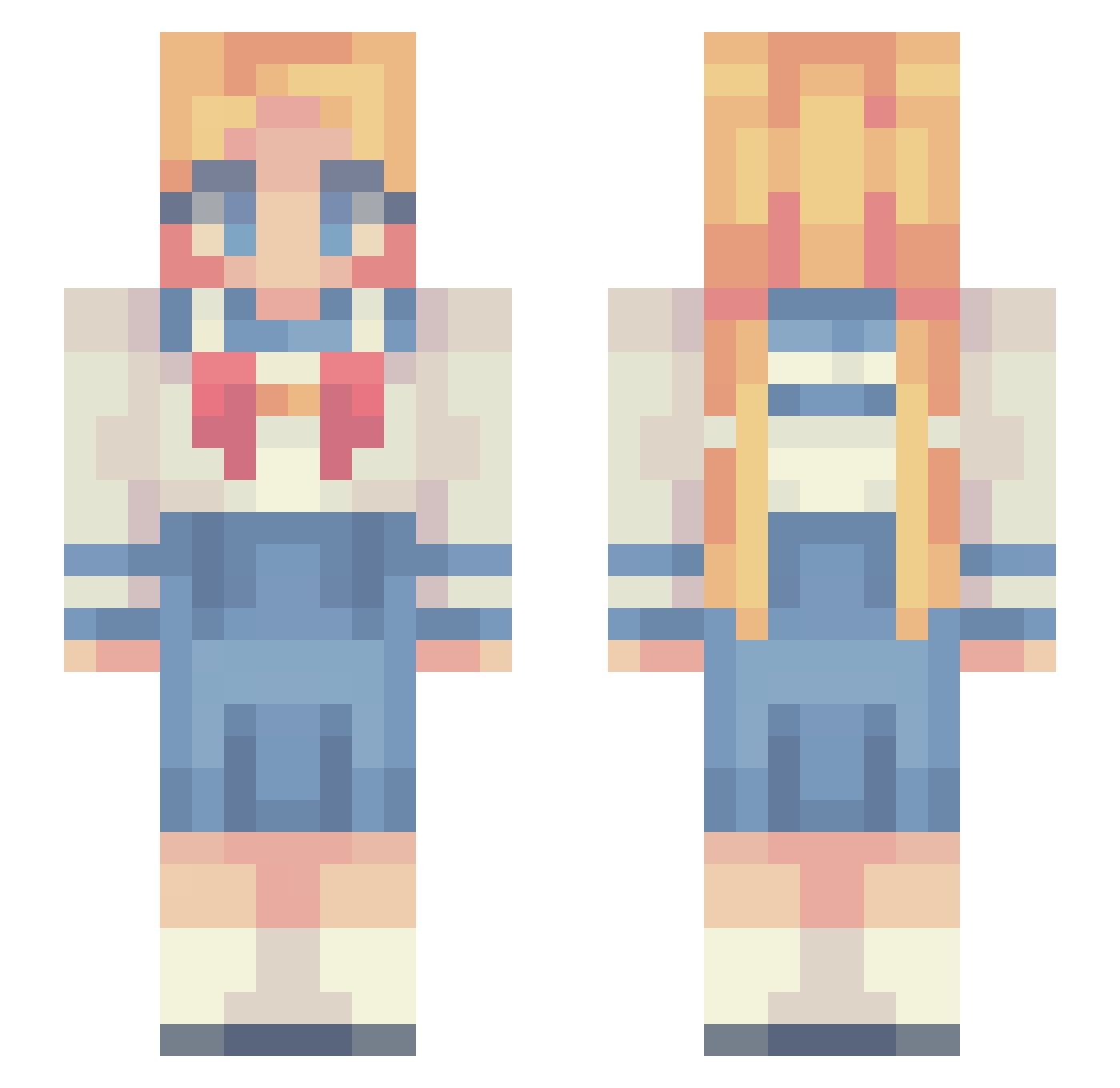Motsudere Minecraft skin, front and back view