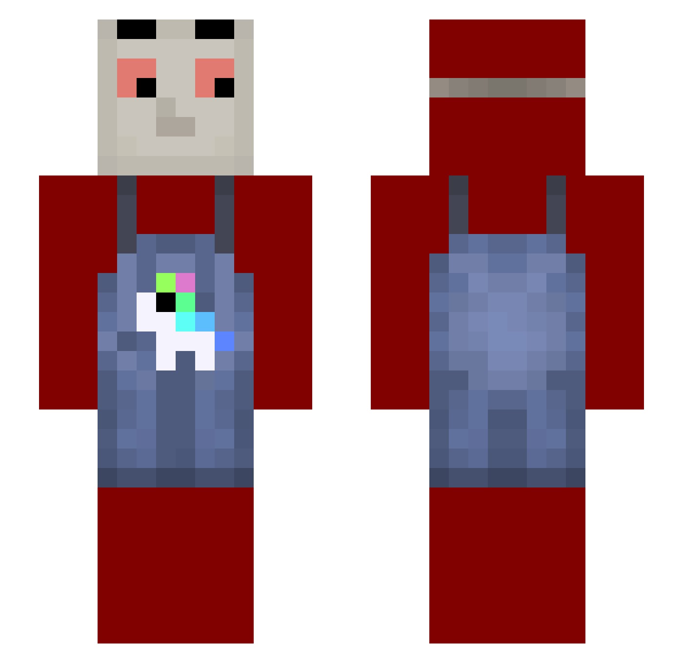 Raincheck Minecraft skin, front and back view