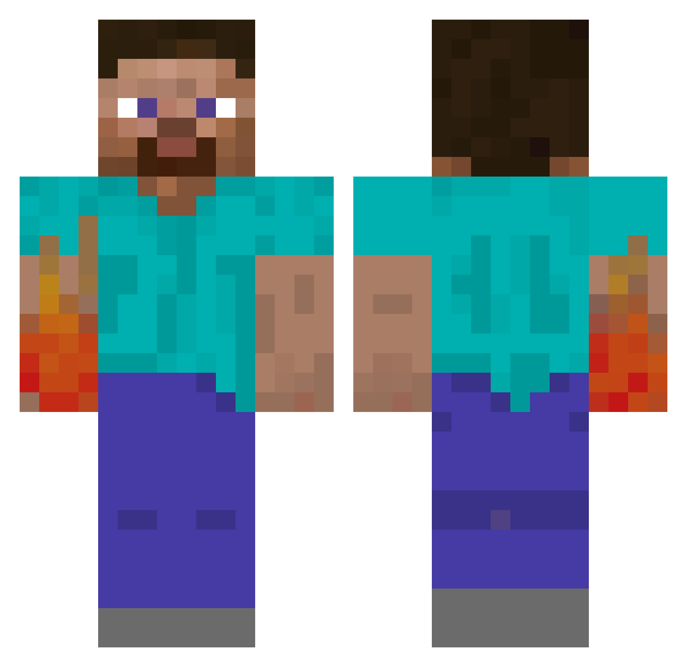 Pyromania Minecraft skin, front and back view