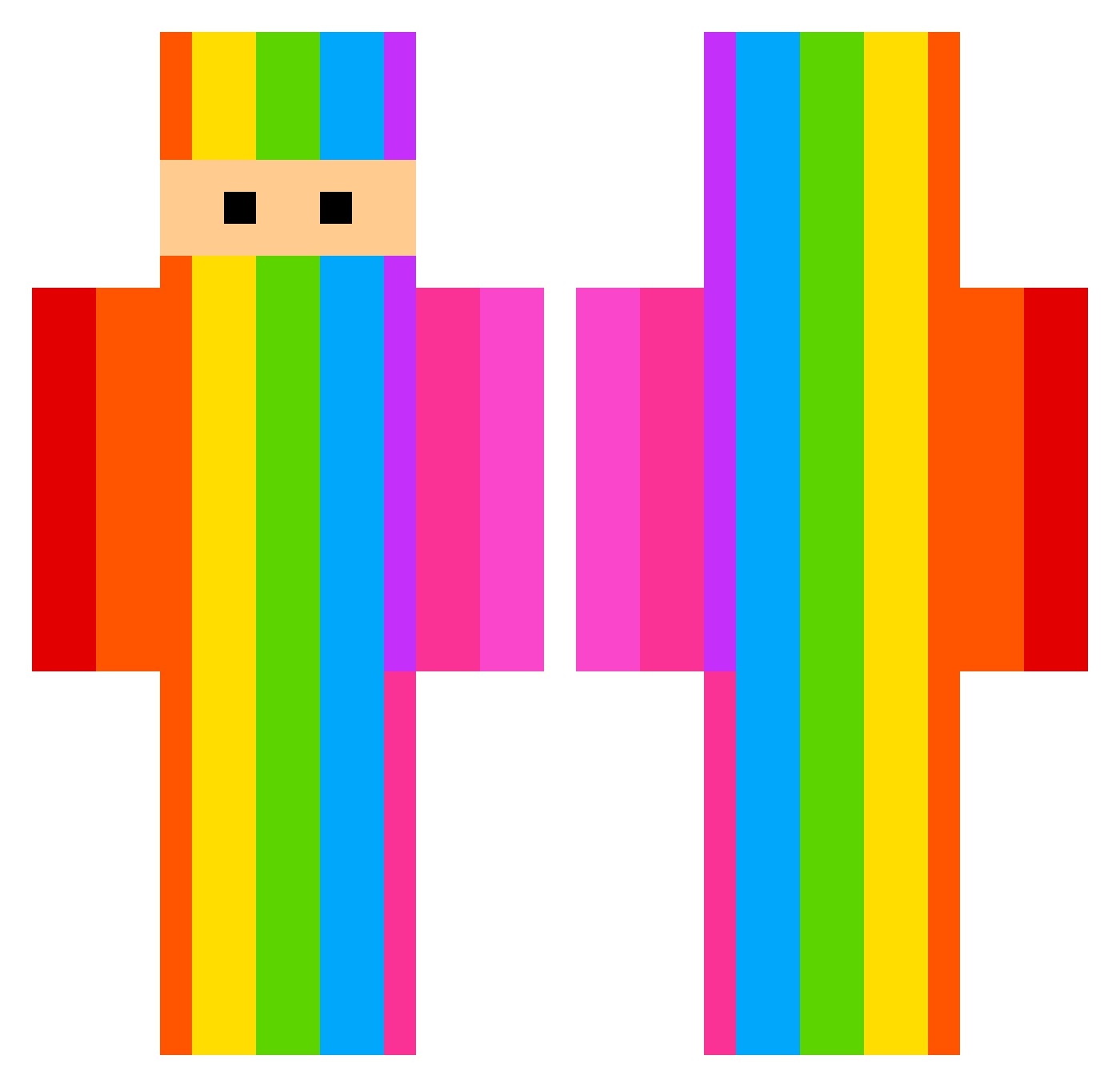 rainbowslushy Minecraft skin, front and back view