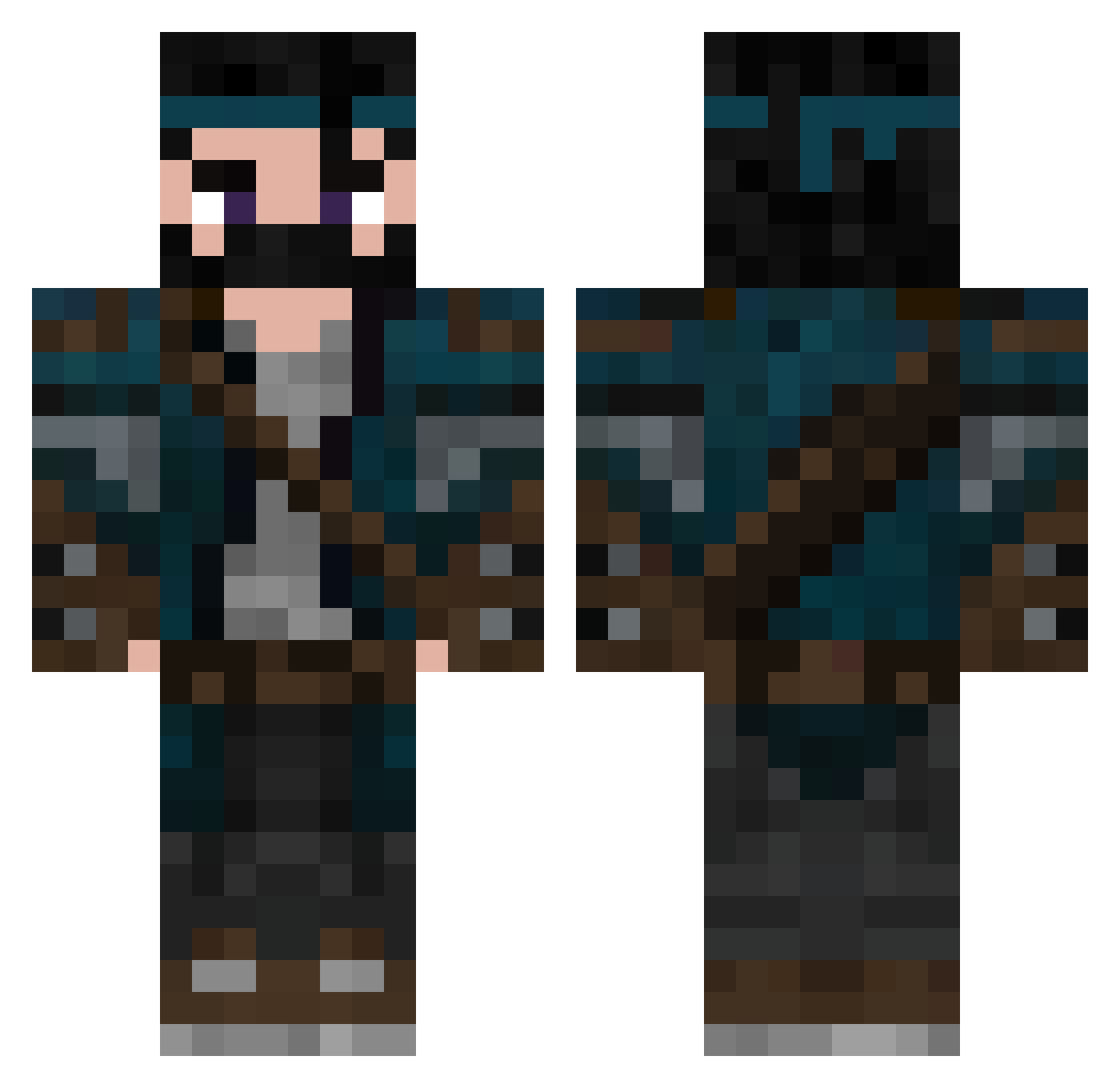 Phrak Minecraft skin, front and back view
