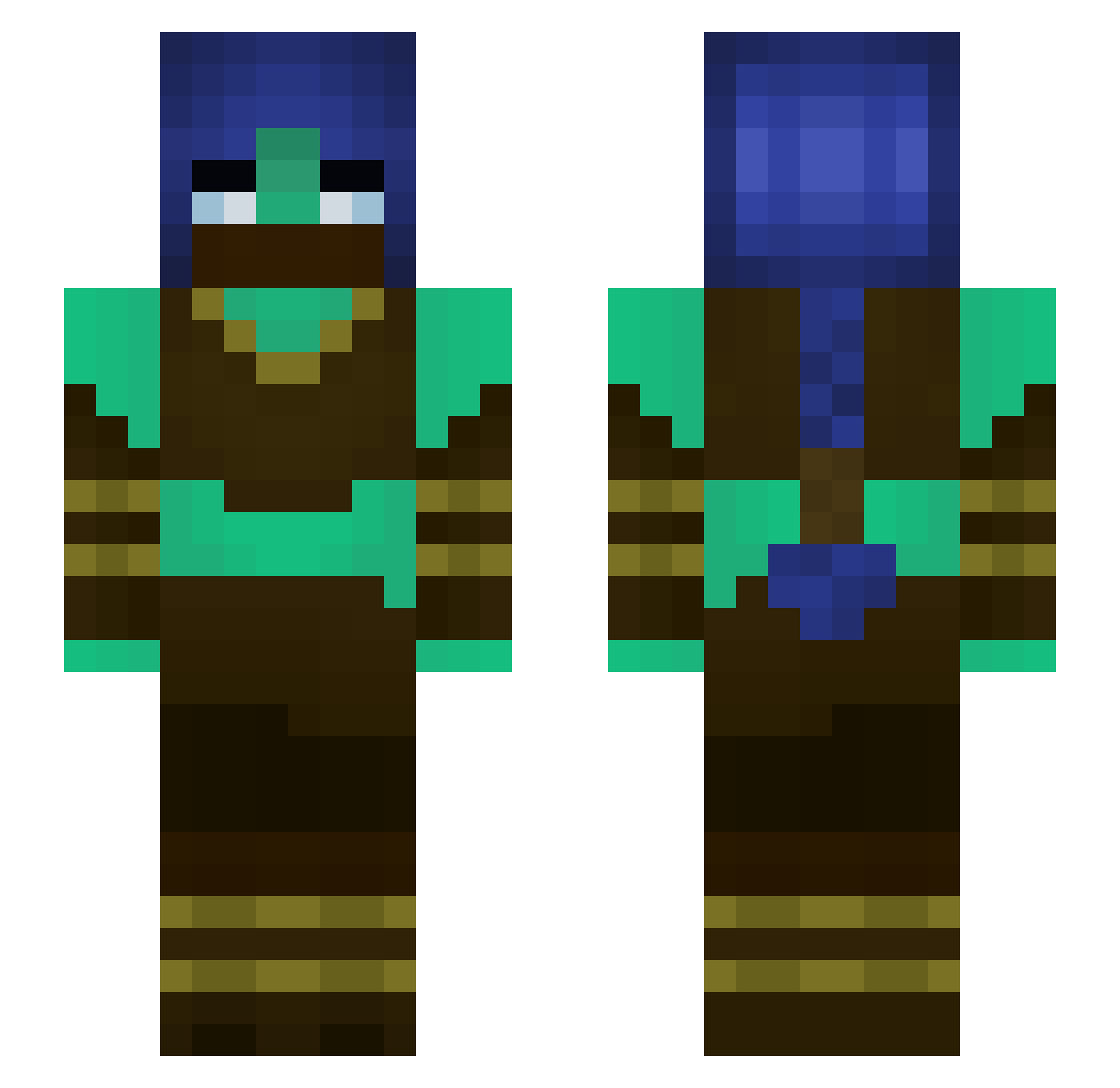 CaveDwelker Minecraft skin, front and back view