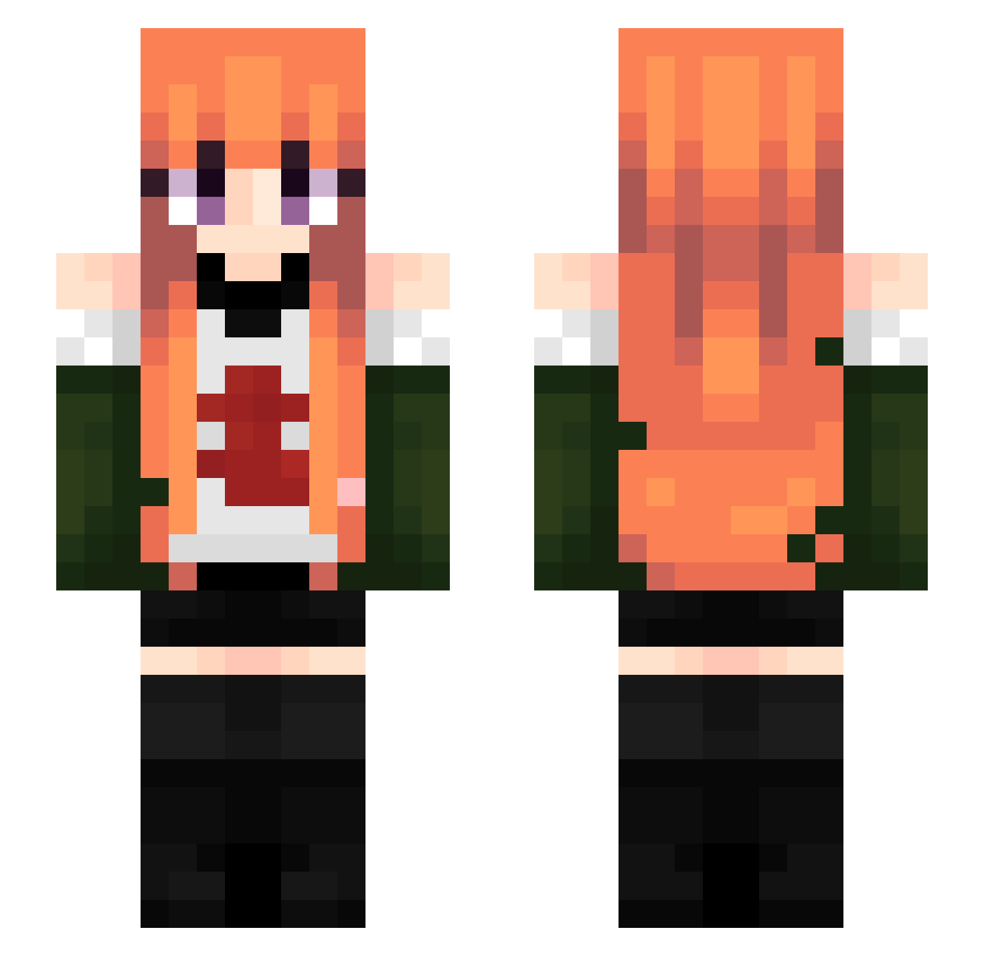 Fnat1k Minecraft skin, front and back view