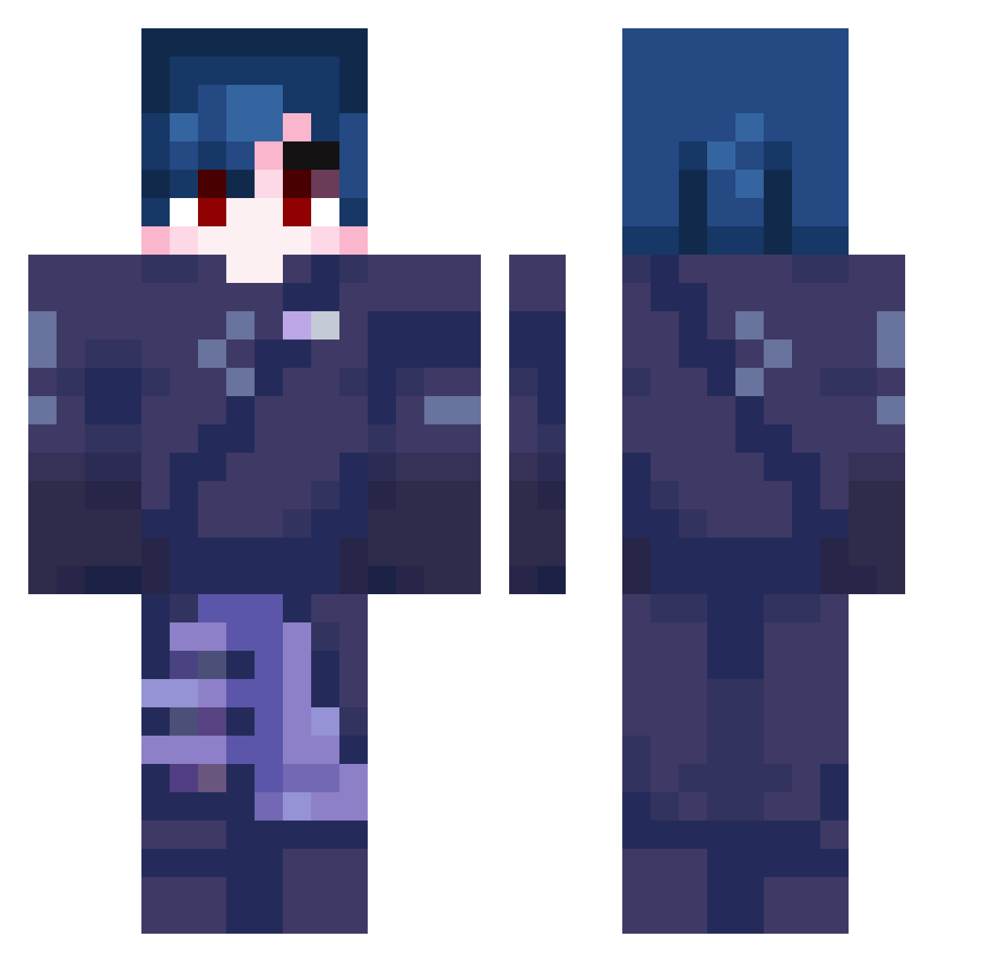 sparklyaria Minecraft skin, front and back view