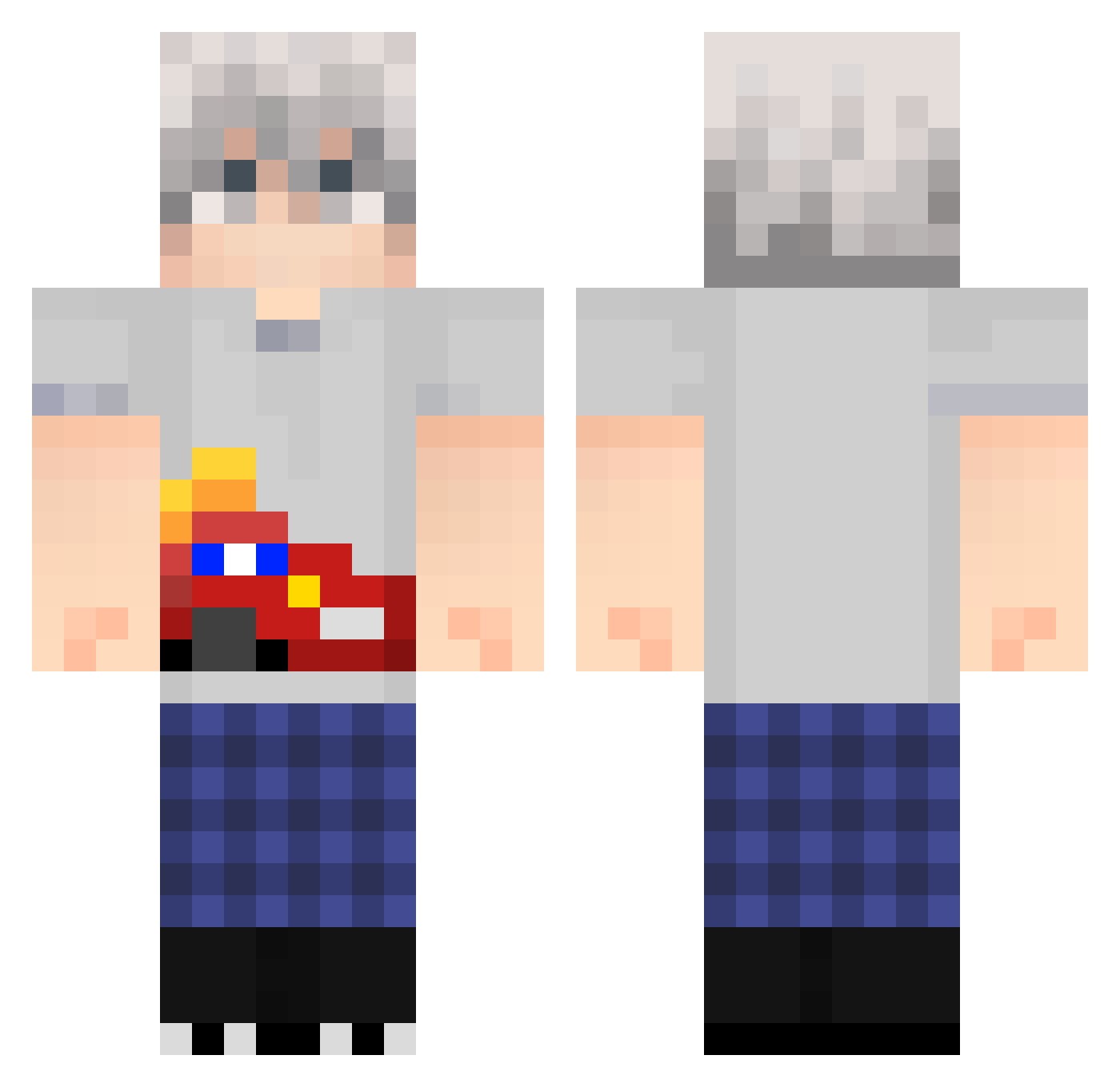 Reighstef Minecraft skin, front and back view