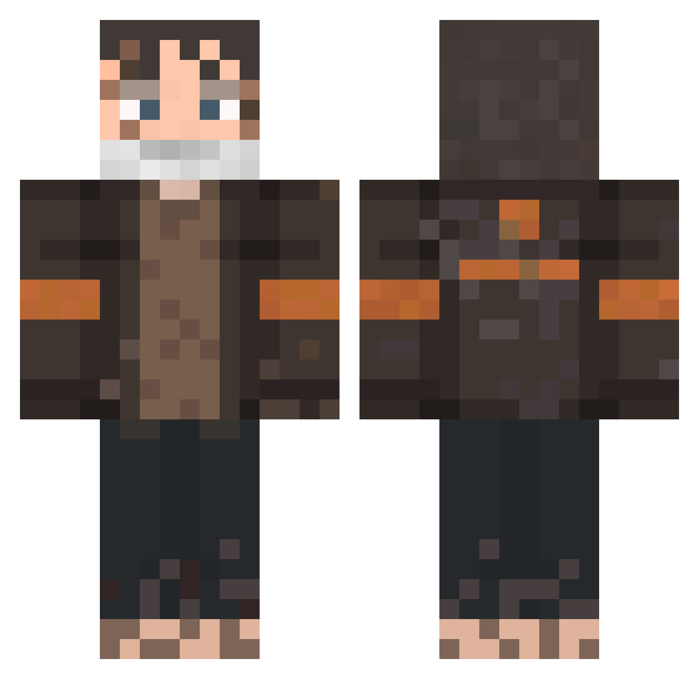 RedHandle Minecraft skin, front and back view