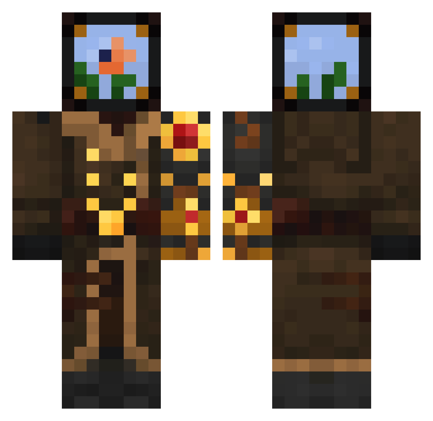 BananaCyborg Minecraft skin, front and back view