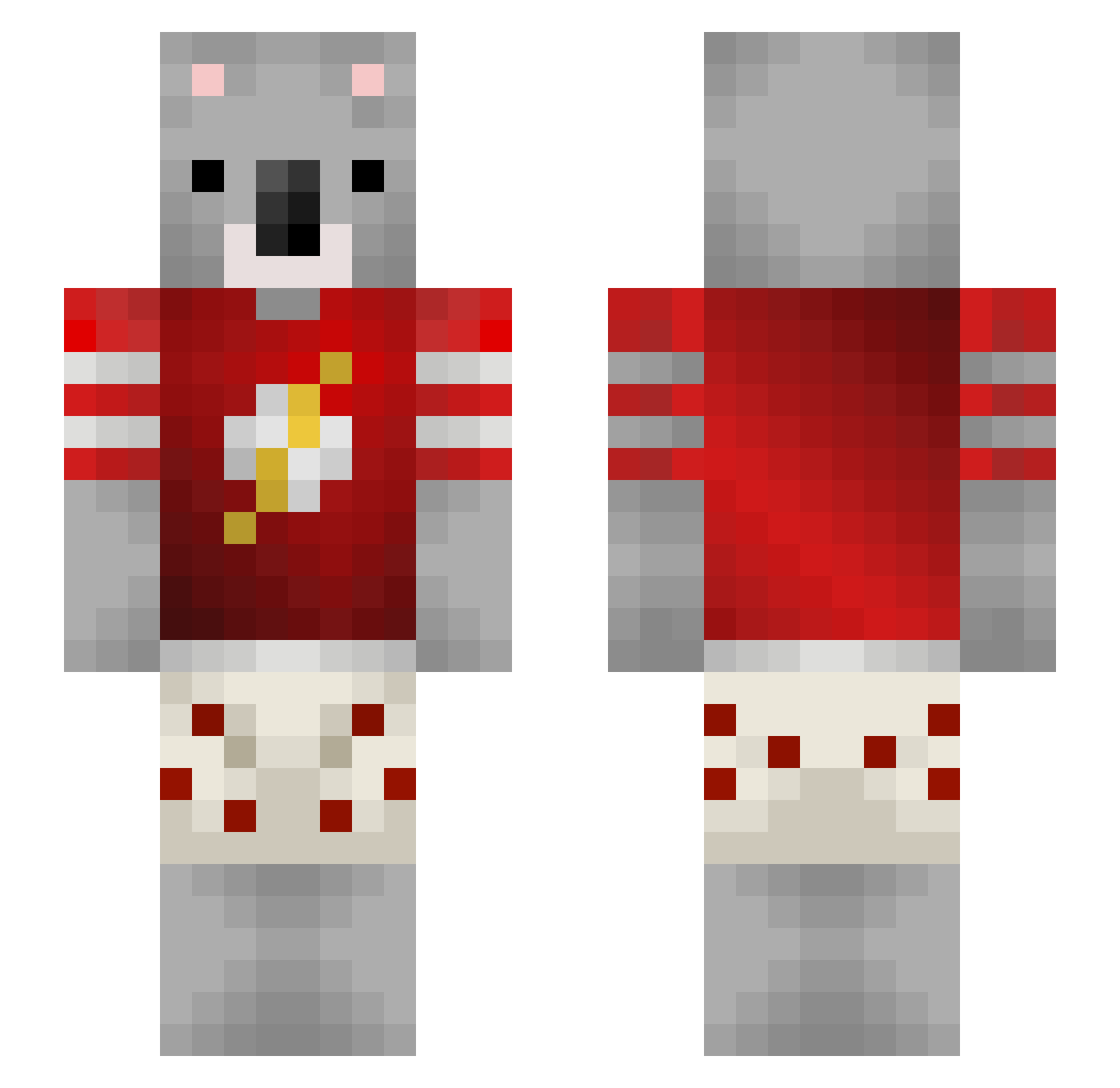 0ndo Minecraft skin, front and back view