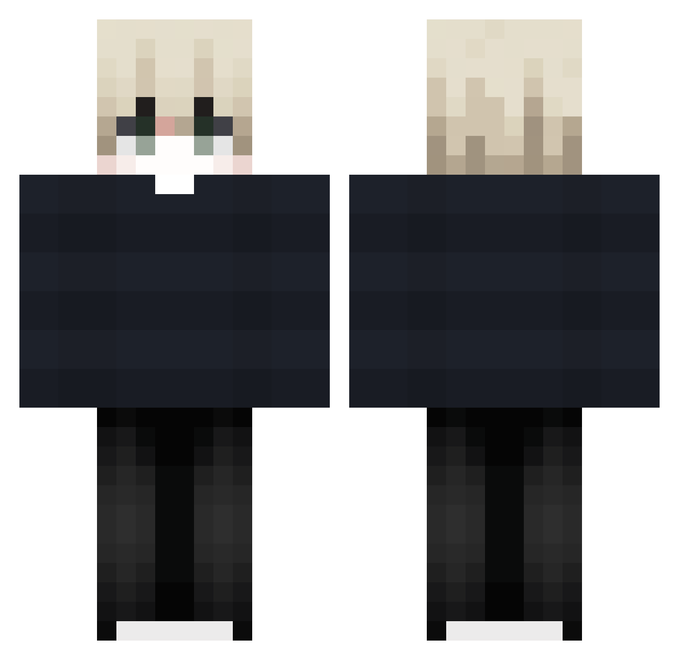 WhitHermes Minecraft skin, front and back view