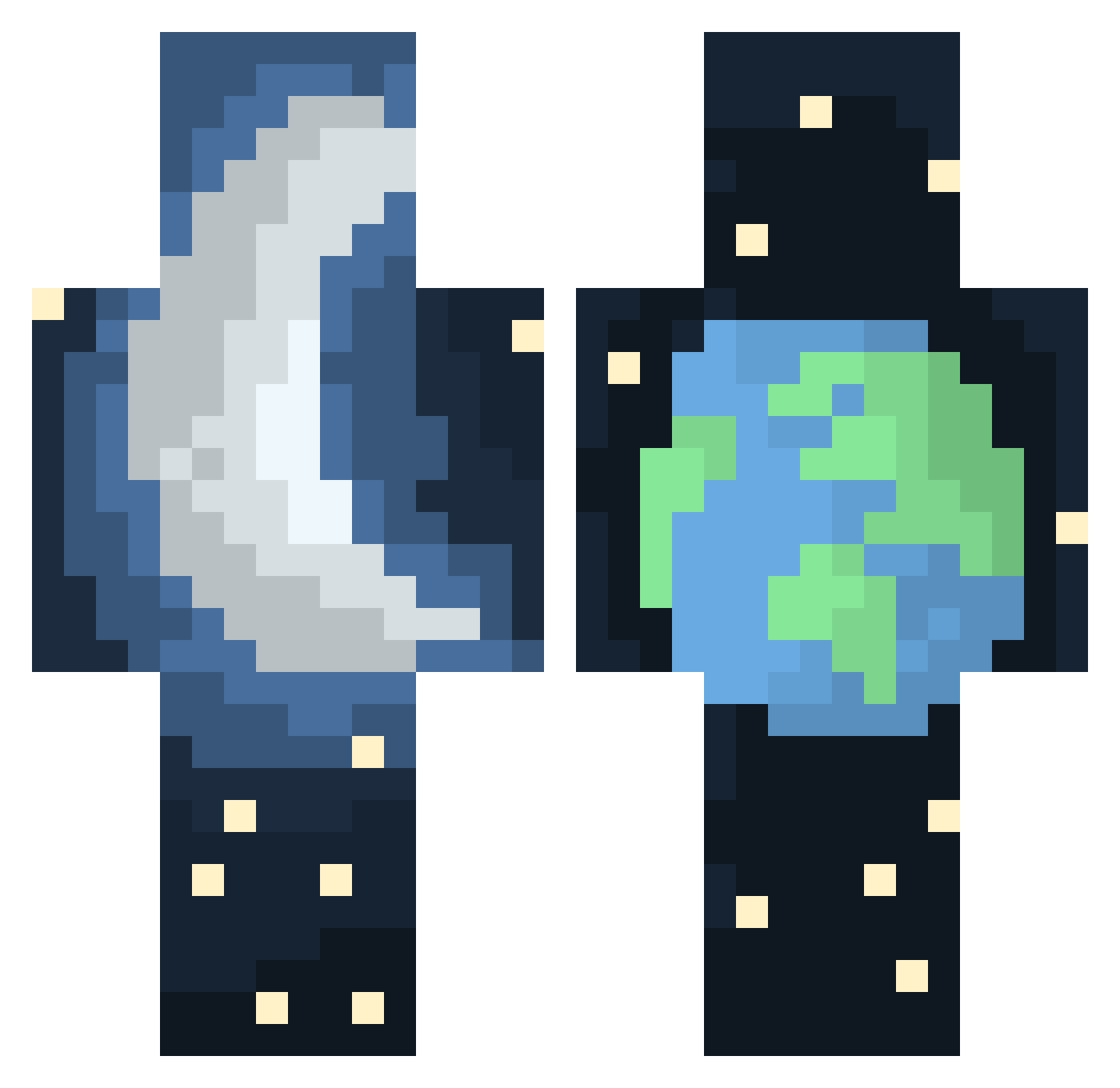 GalexBot Minecraft skin, front and back view