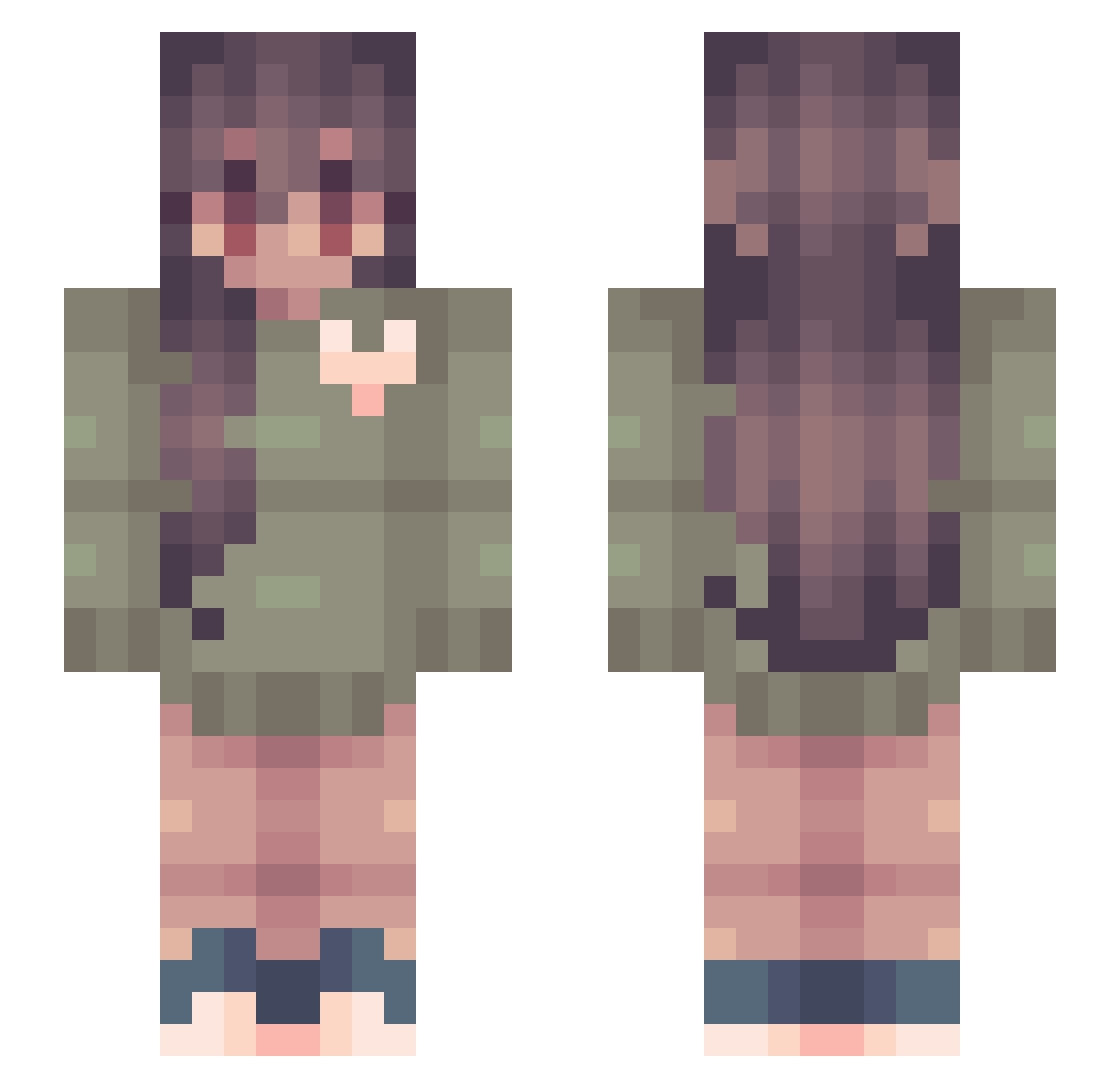 LowkyWithNoBrain Minecraft skin, front and back view