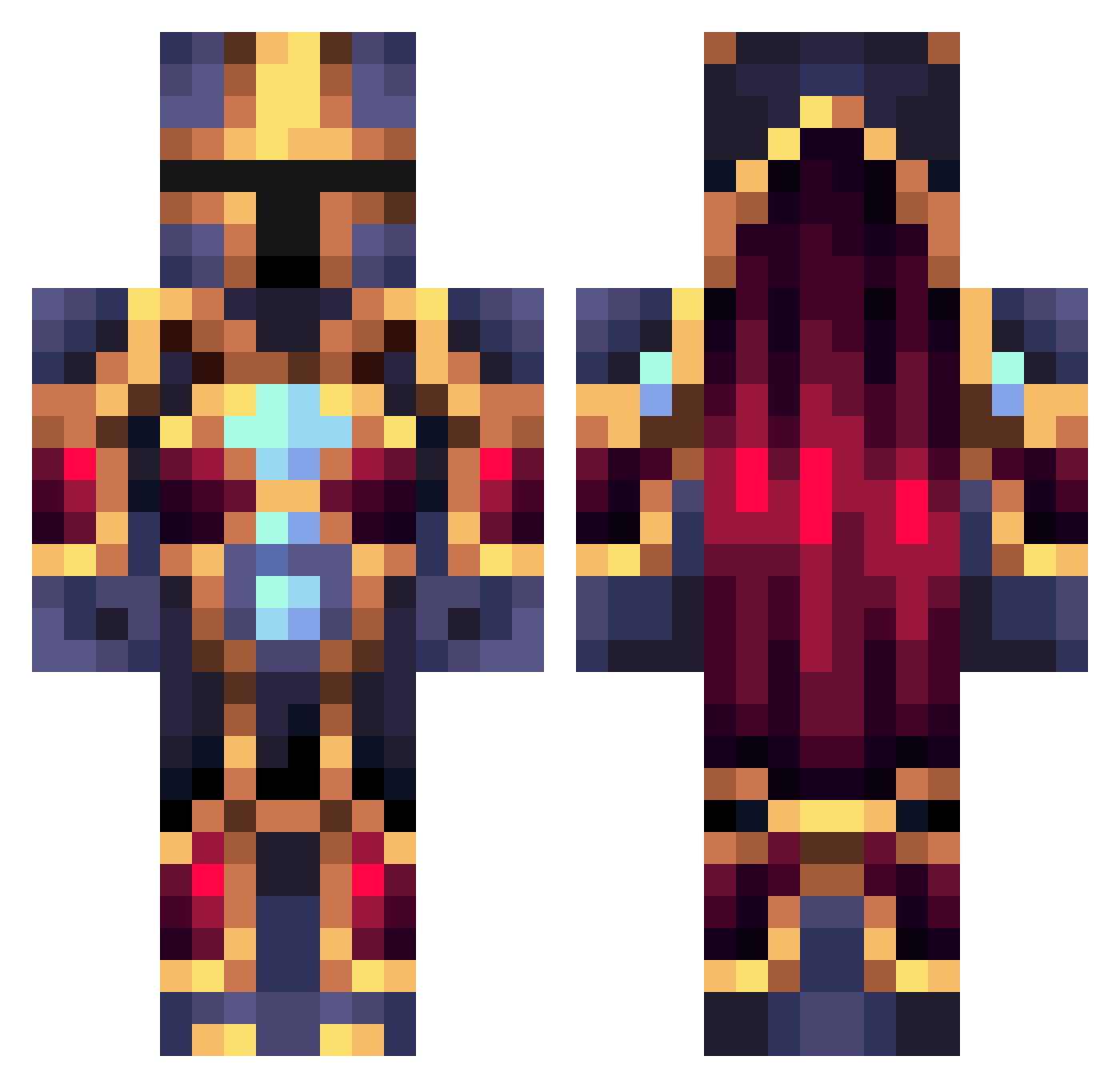 Its_Hydra Minecraft skin, front and back view