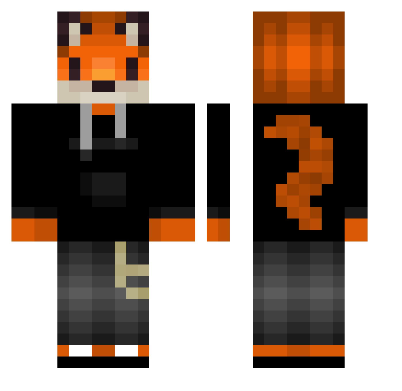Zhamaani Minecraft skin, front and back view