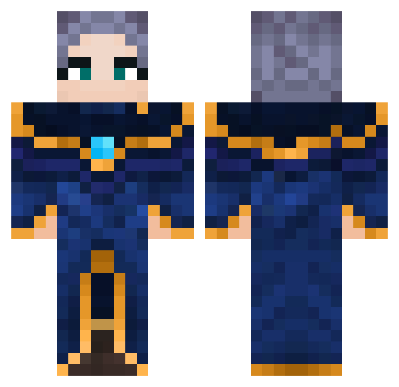 Tortiflam Minecraft skin, front and back view