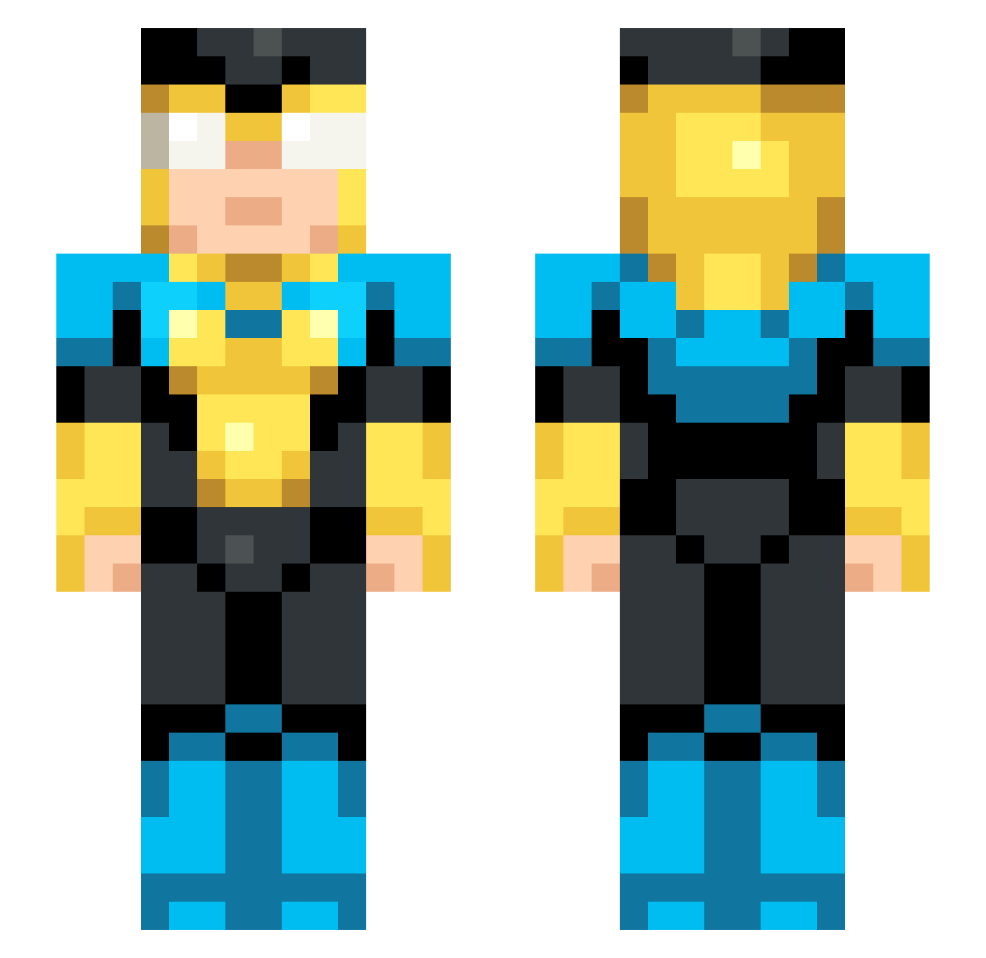 NotYetInvincible Minecraft skin, front and back view