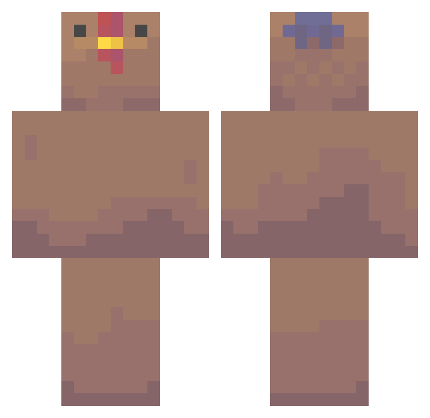 Zarfs Minecraft skin, front and back view