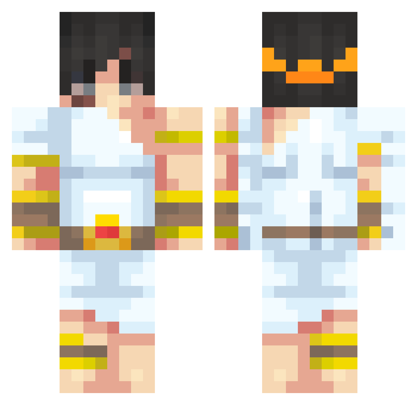 Hotfi Minecraft skin, front and back view