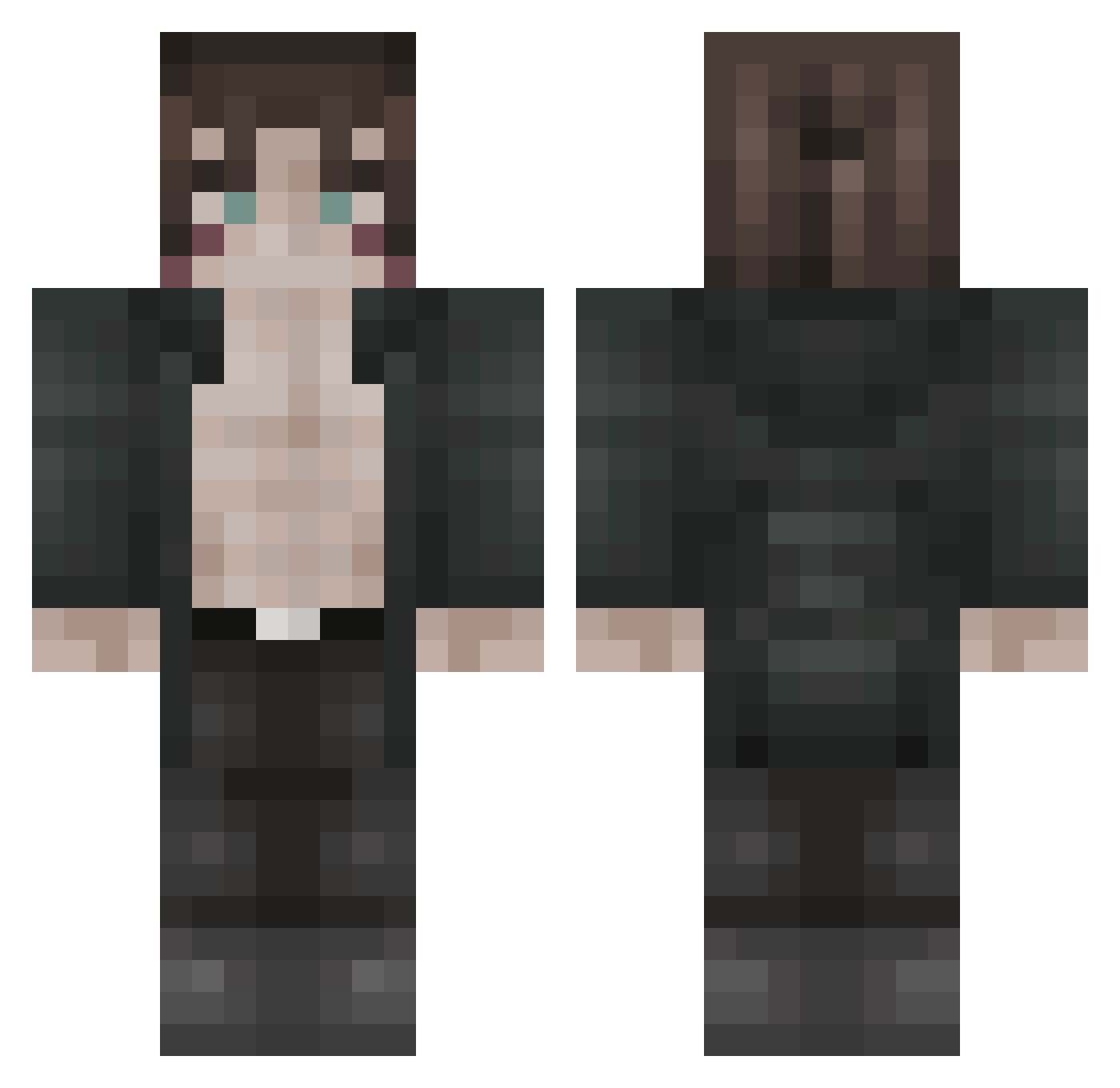 MojoMakesIt Minecraft skin, front and back view