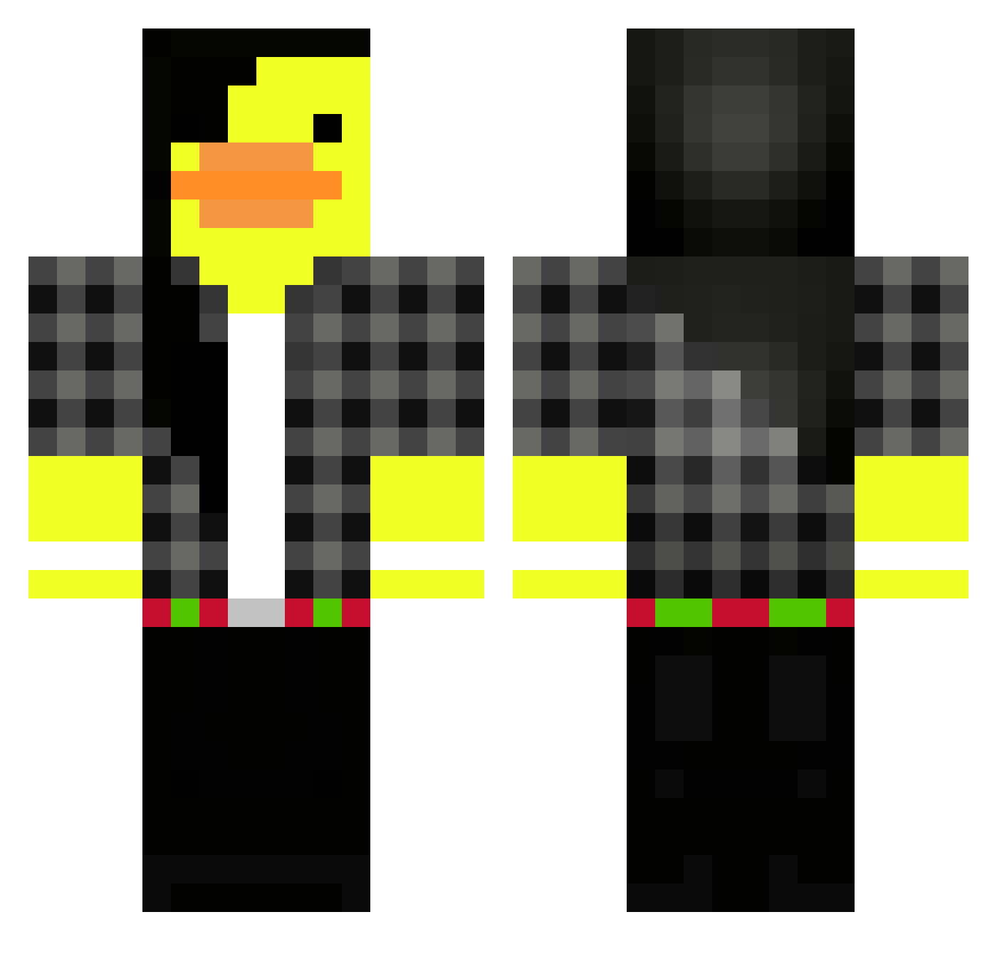 roundd Minecraft skin, front and back view