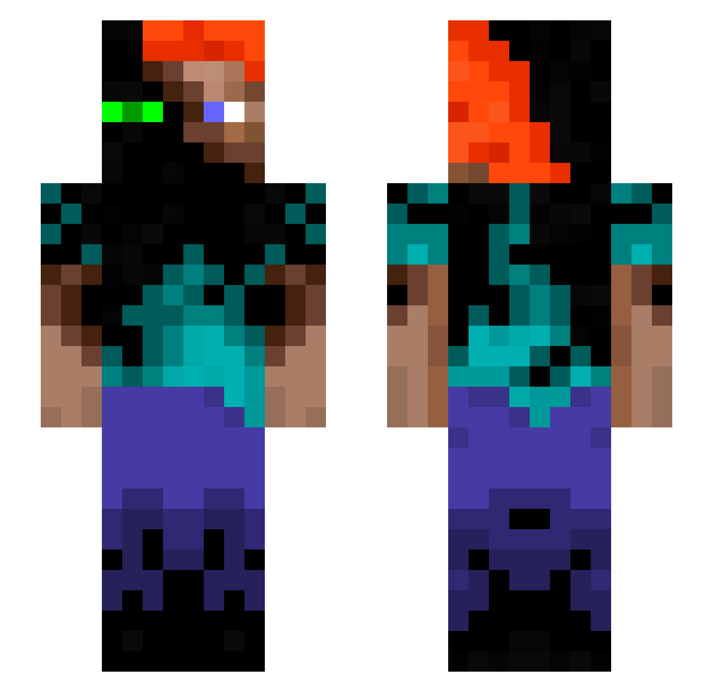 rasping Minecraft skin, front and back view