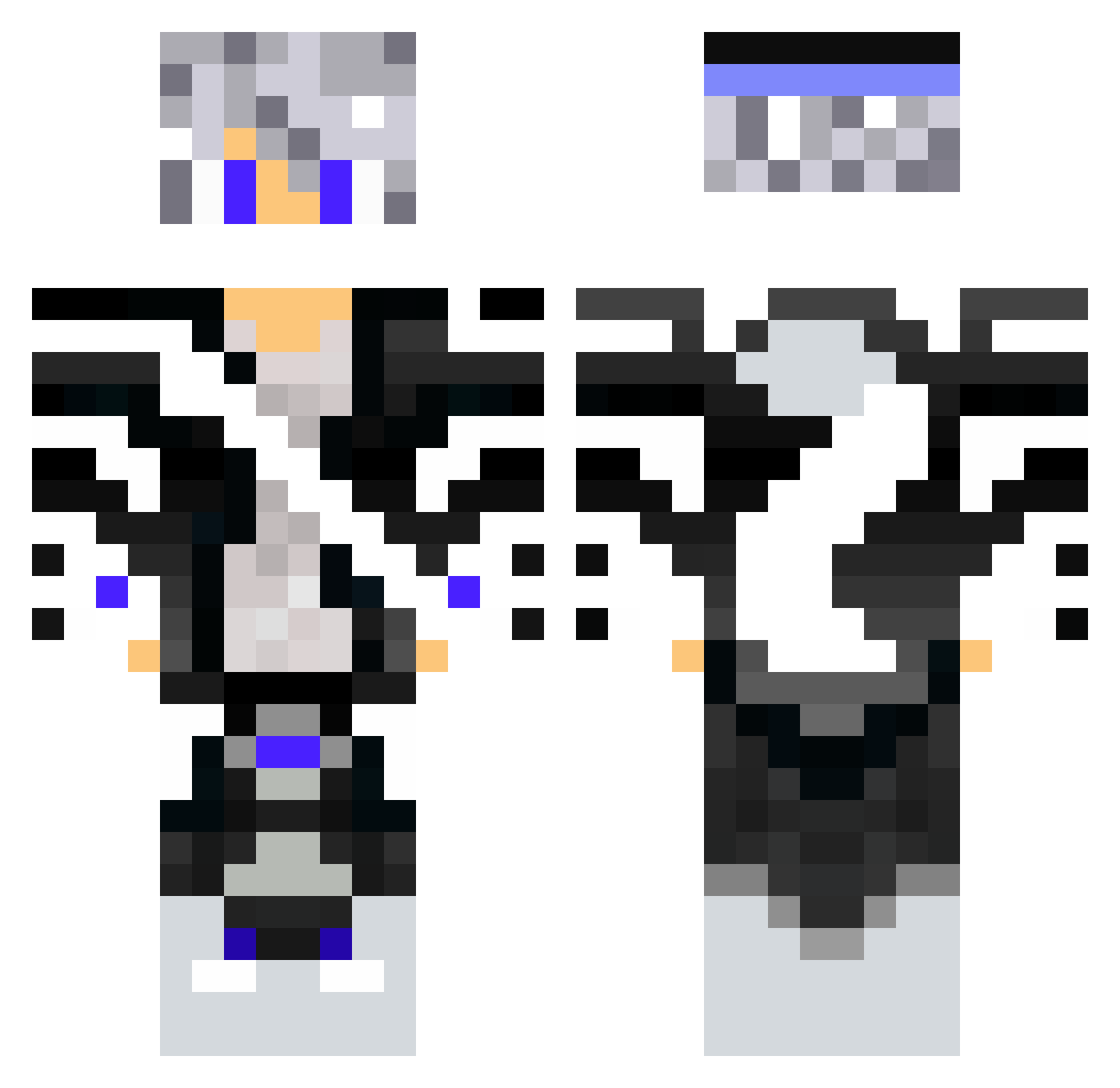 Encipher Minecraft skin, front and back view