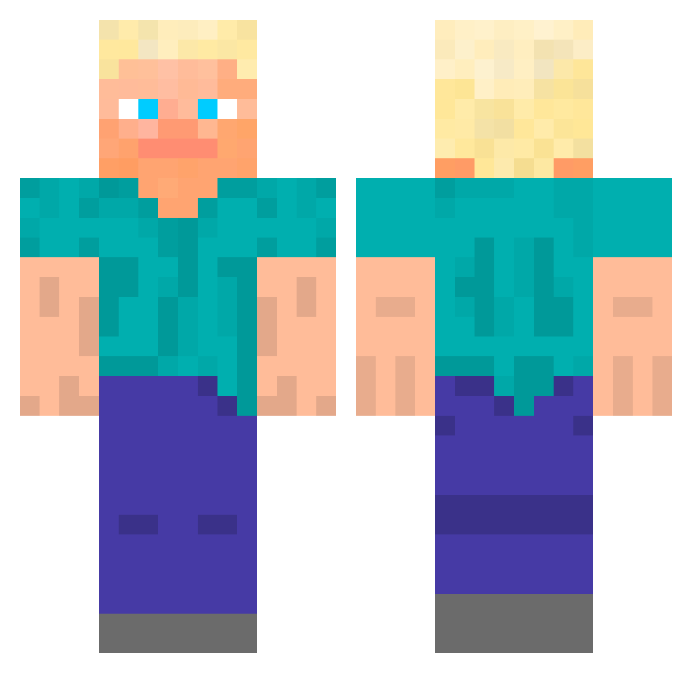 ZirusXD Minecraft skin, front and back view