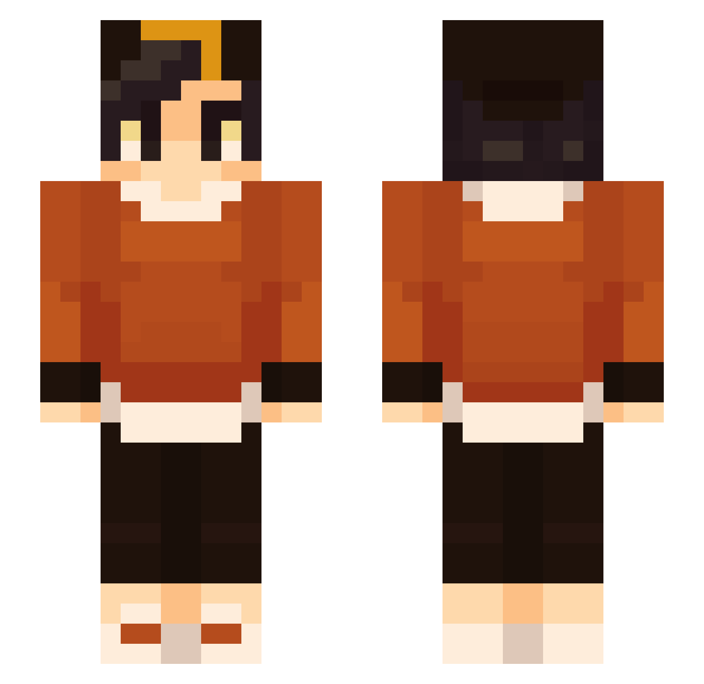 Yuveltal Minecraft skin, front and back view
