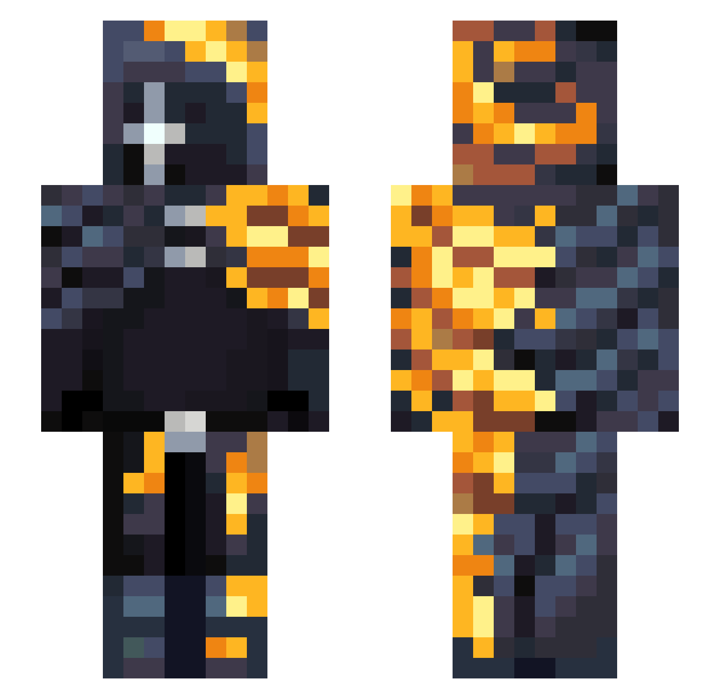 Supervixtor Minecraft skin, front and back view