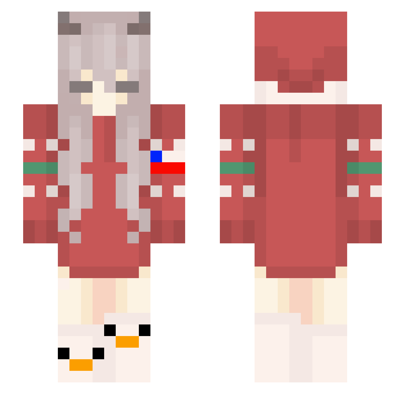 Monkeysleeps Minecraft skin, front and back view