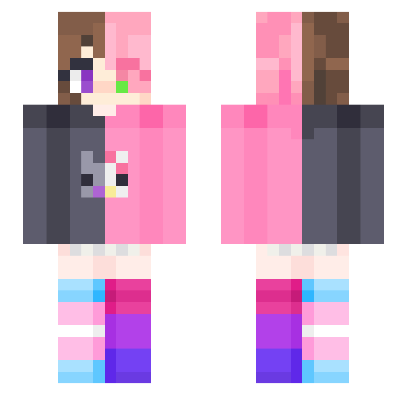 WeenieWrecker Minecraft skin, front and back view